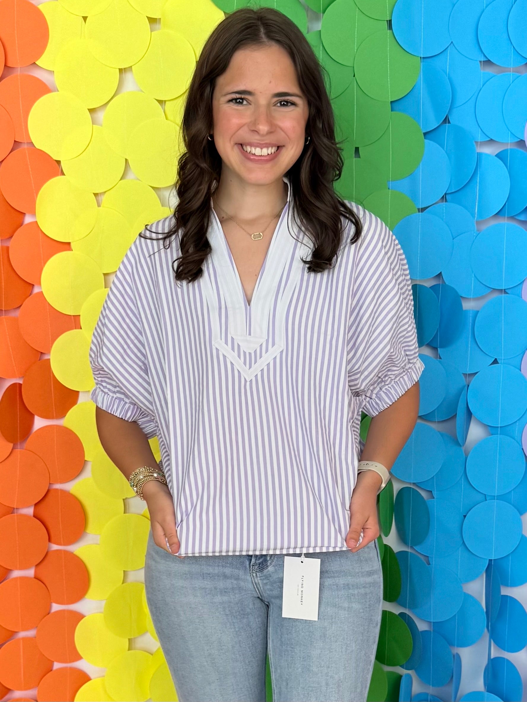 Event Ready Lavender Striped Split Neck Top-Shop-Womens-Boutique-Clothing