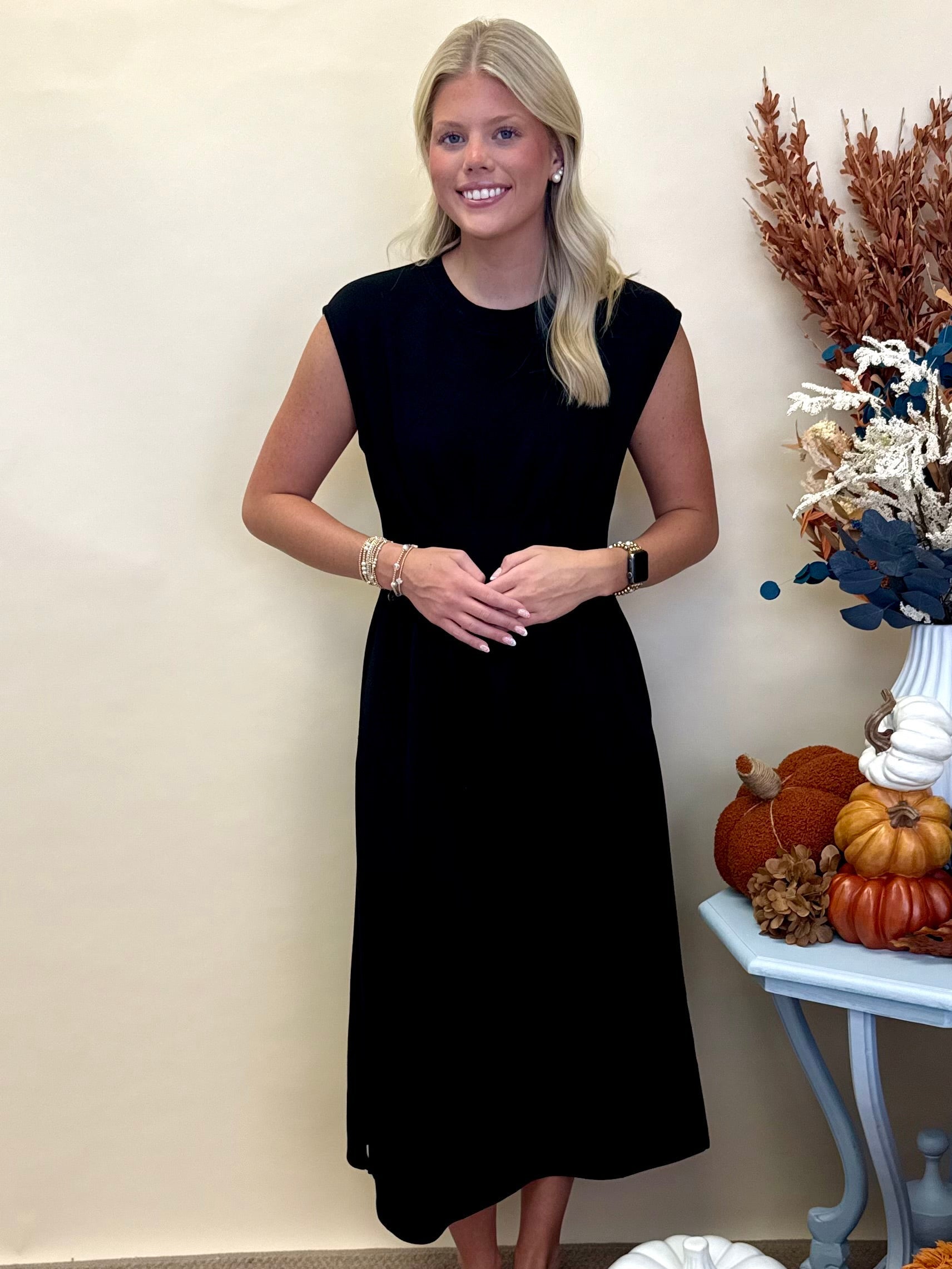 Cherished Moments Black Pintuck Midi Dress-Shop-Womens-Boutique-Clothing