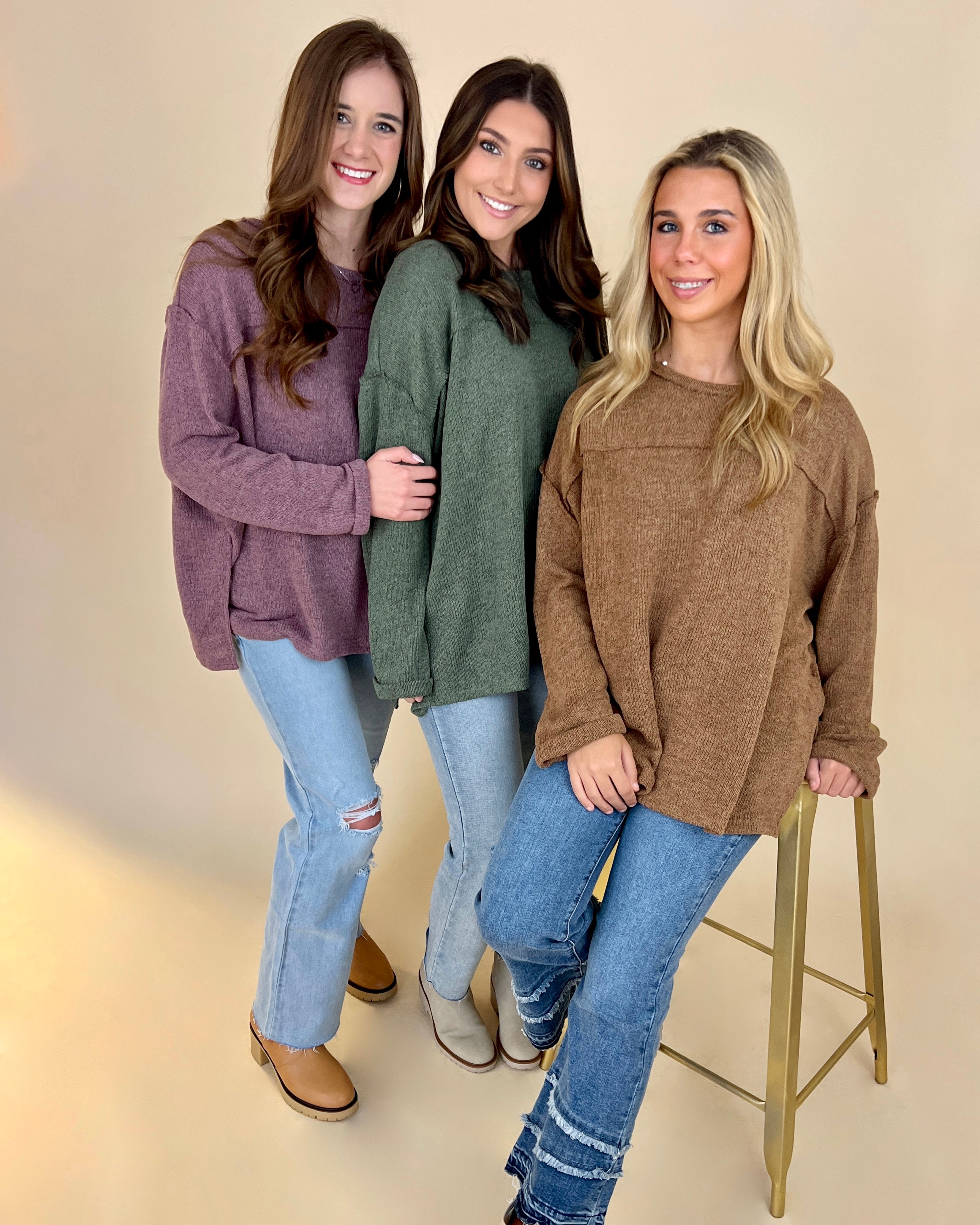 Call Me Later Ochre Knit Boxy Raw Edge Top-Shop-Womens-Boutique-Clothing