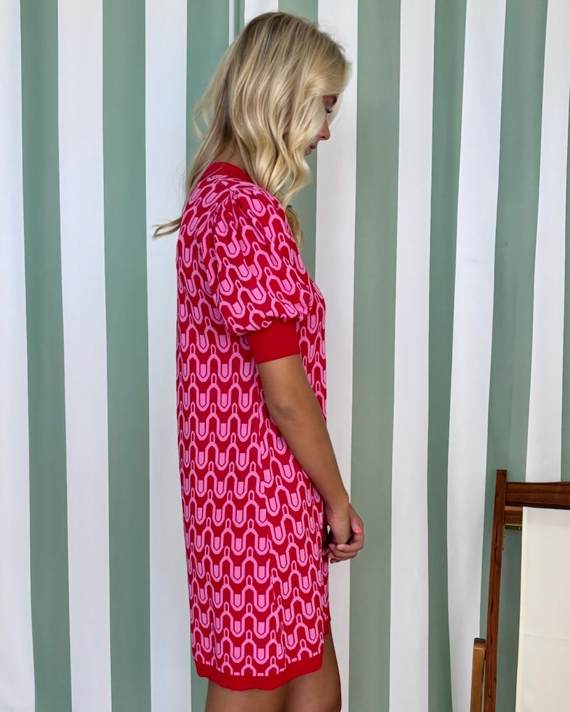 Where To Go Red Pattern Knit Dress-Shop-Womens-Boutique-Clothing