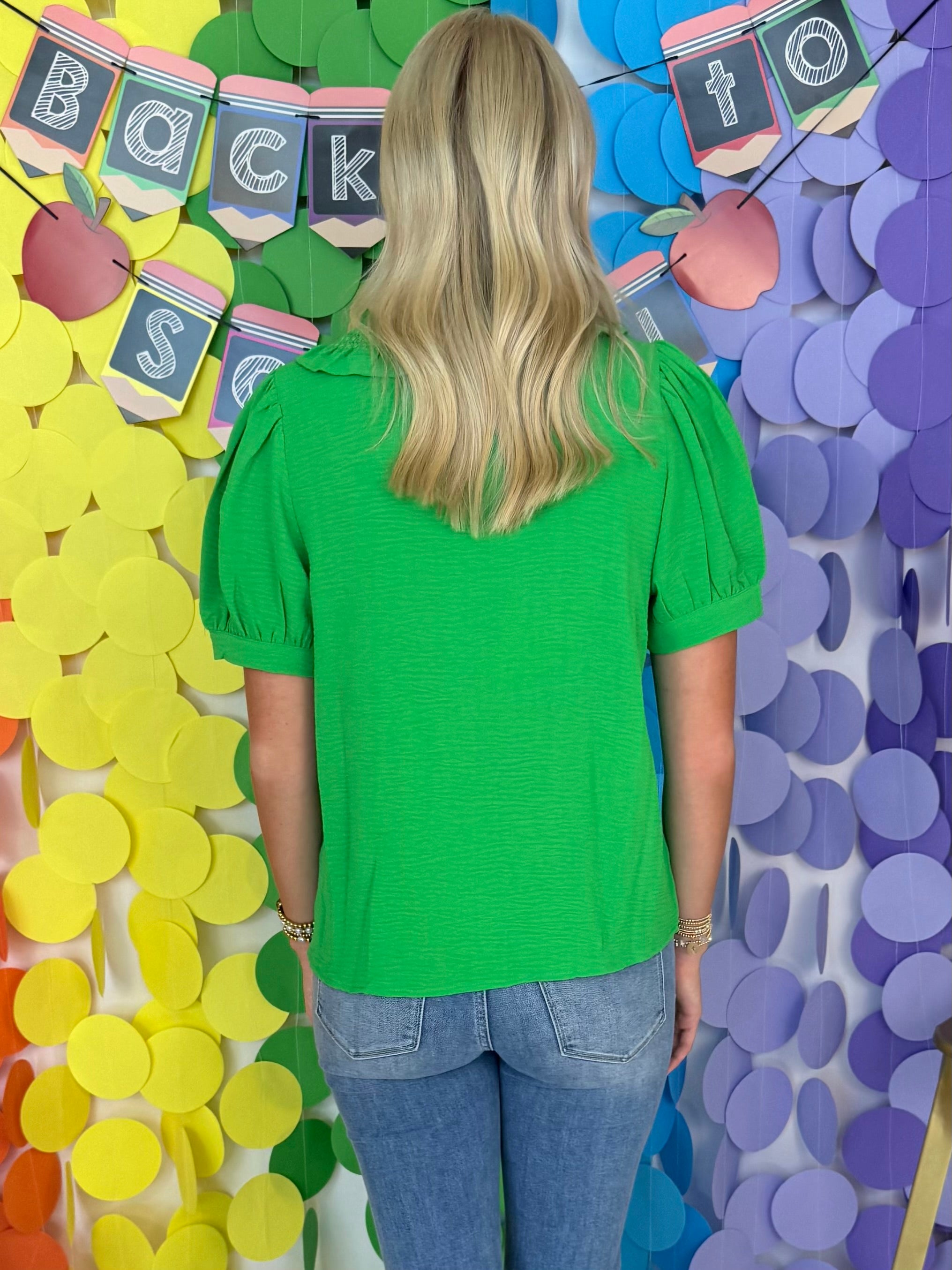 Gentle Touch Kelly Green Button Front Top-Shop-Womens-Boutique-Clothing
