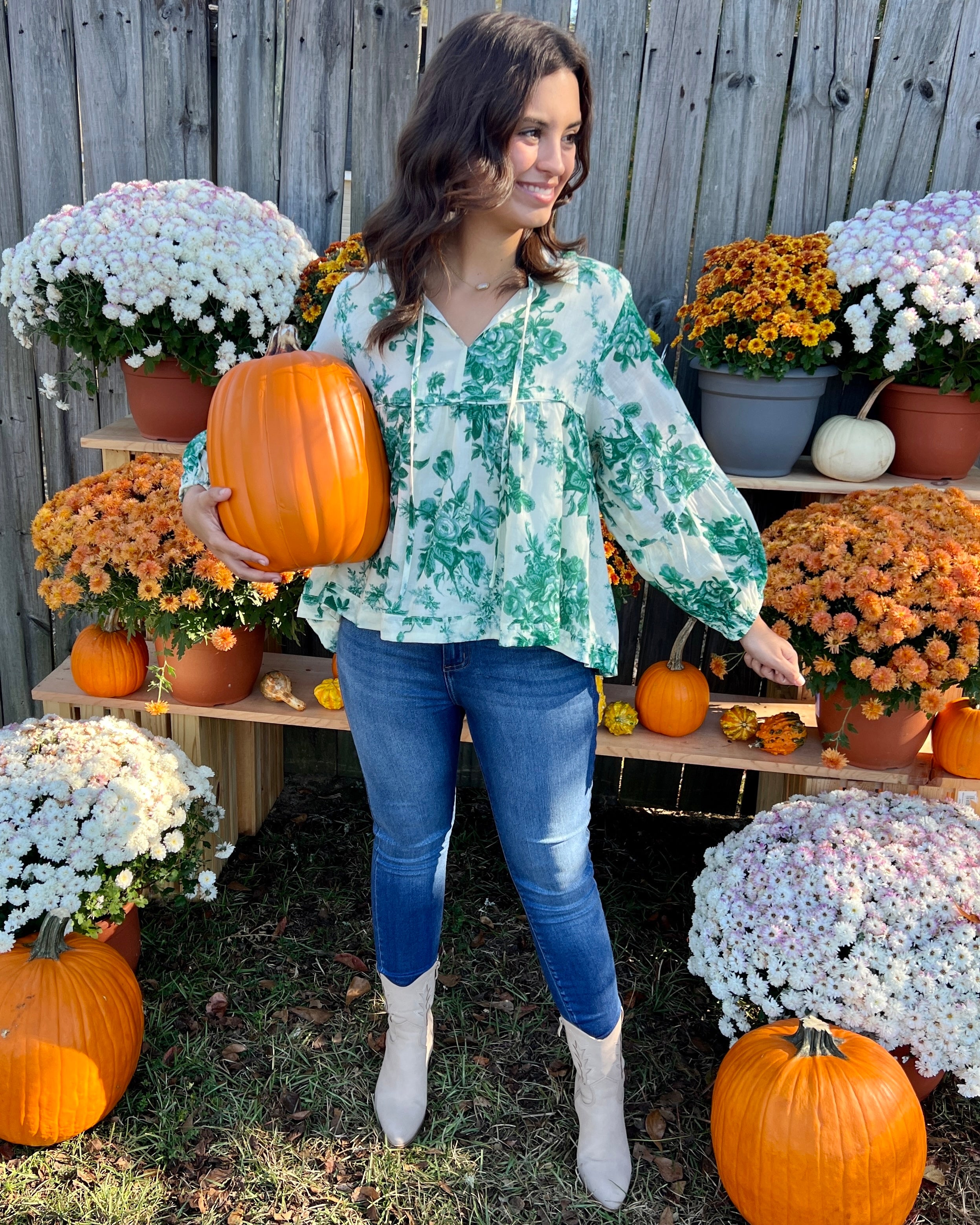 All The Good Ivory Green Floral Babydoll Top-Shop-Womens-Boutique-Clothing