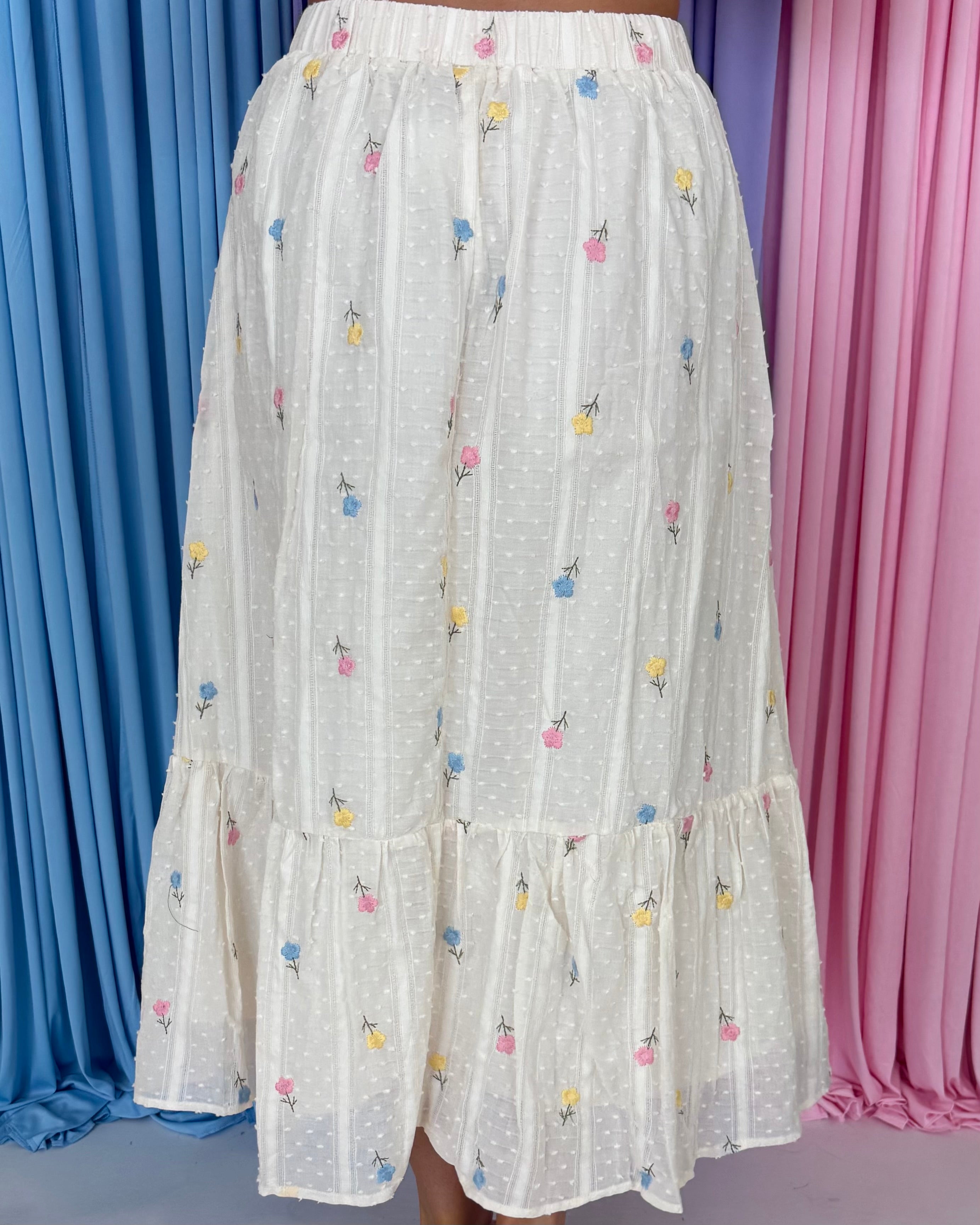No Boundaries Cream Multi Embroidered Maxi Skirt-Shop-Womens-Boutique-Clothing