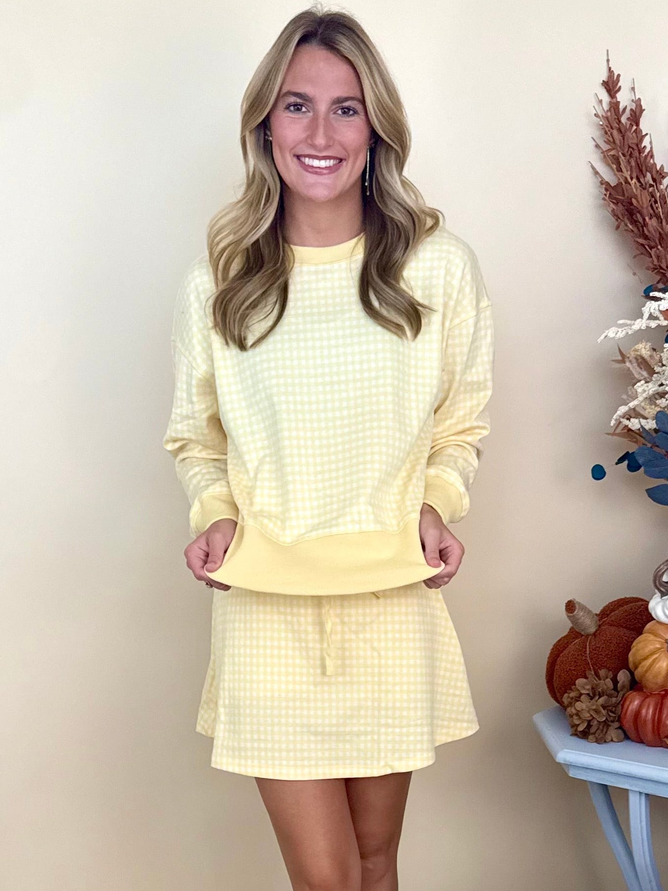 Lovely Always Lemon Gingham Long Sleeve Pullover Sweatshirt-Shop-Womens-Boutique-Clothing
