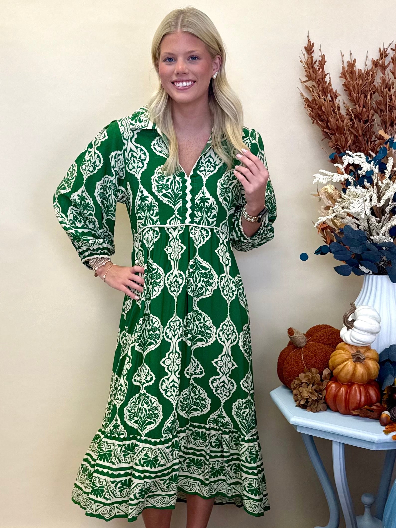 Right Timing Green Abstract Midi Dress-Shop-Womens-Boutique-Clothing