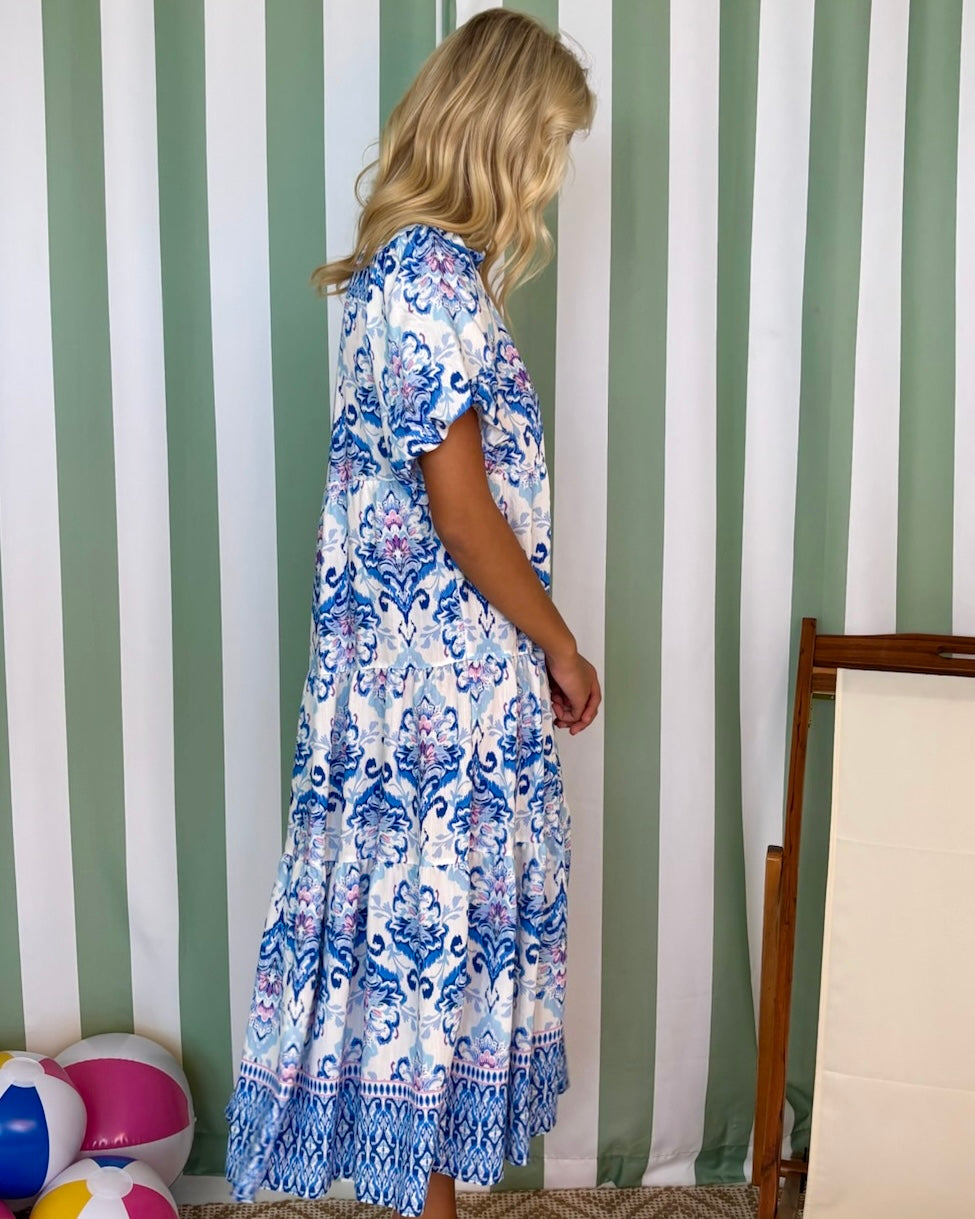 Beach Days Blue Mix Print Midi Dress-Shop-Womens-Boutique-Clothing