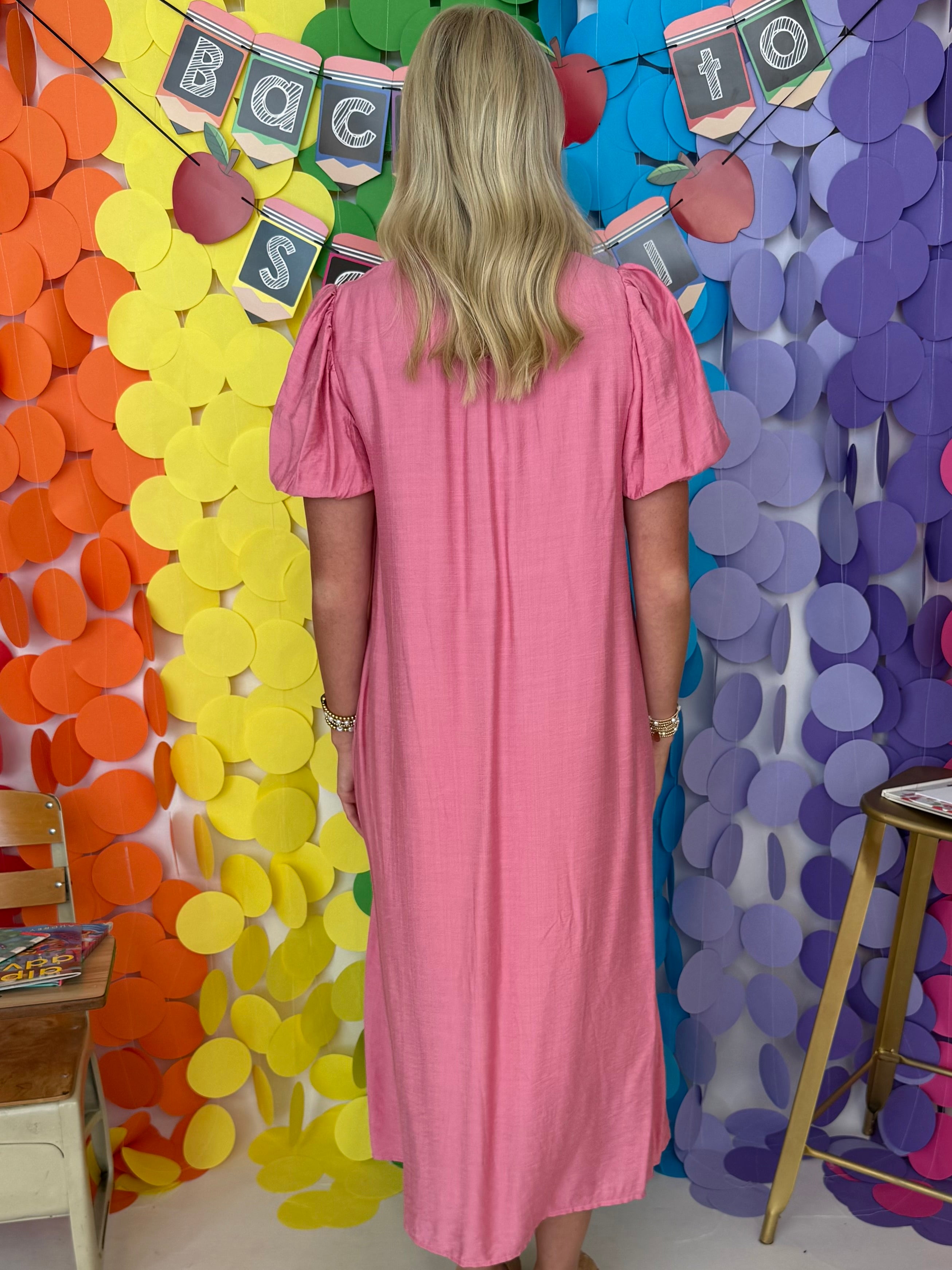 Changing Seasons Rose Button Ruffle Midi Dress-Shop-Womens-Boutique-Clothing