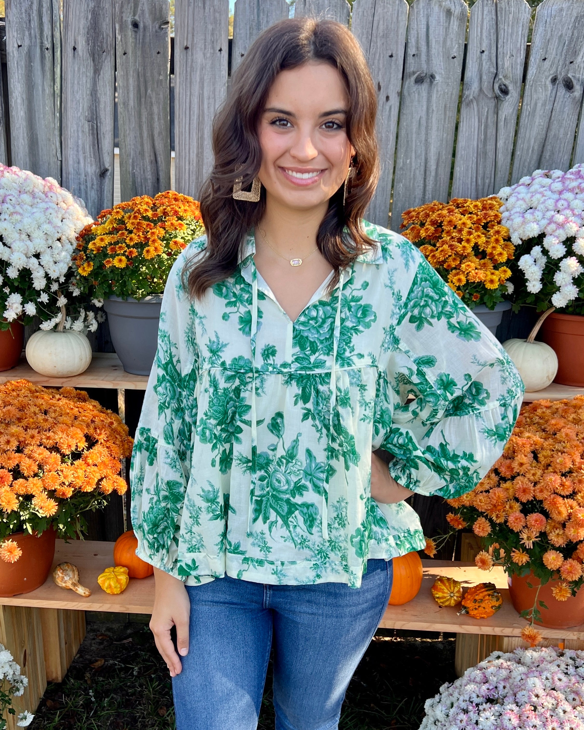 All The Good Ivory Green Floral Babydoll Top-Shop-Womens-Boutique-Clothing