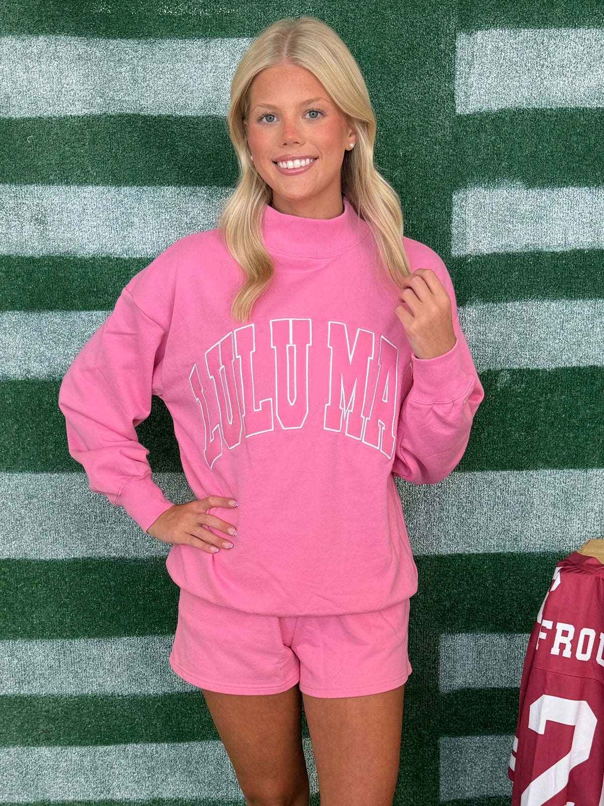 Lulu Mac Bubblegum Stitch Mock Neck Terry Cloth Top-Shop-Womens-Boutique-Clothing