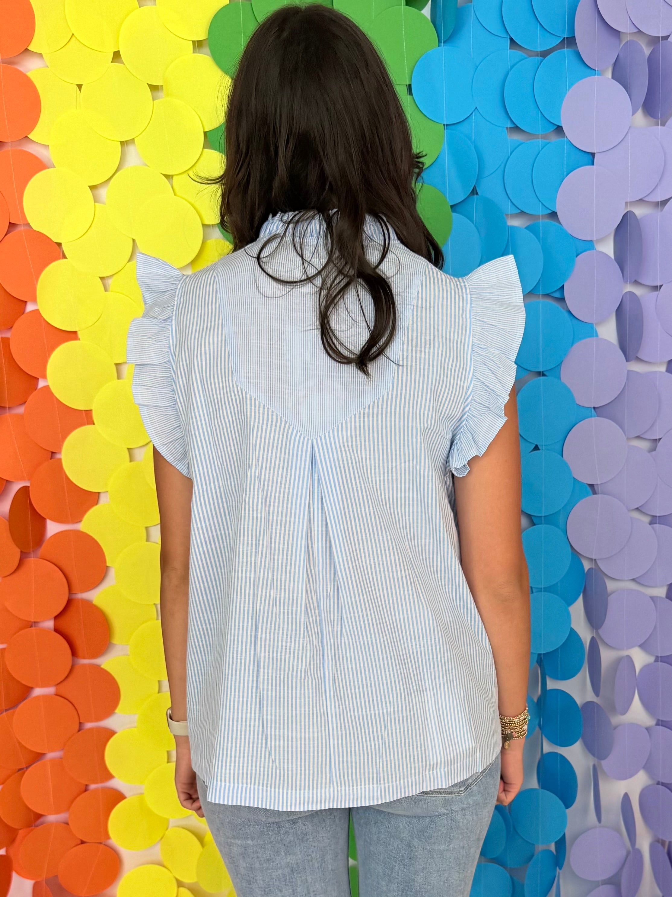Sunny Side Blue Striped Applique Top-Shop-Womens-Boutique-Clothing