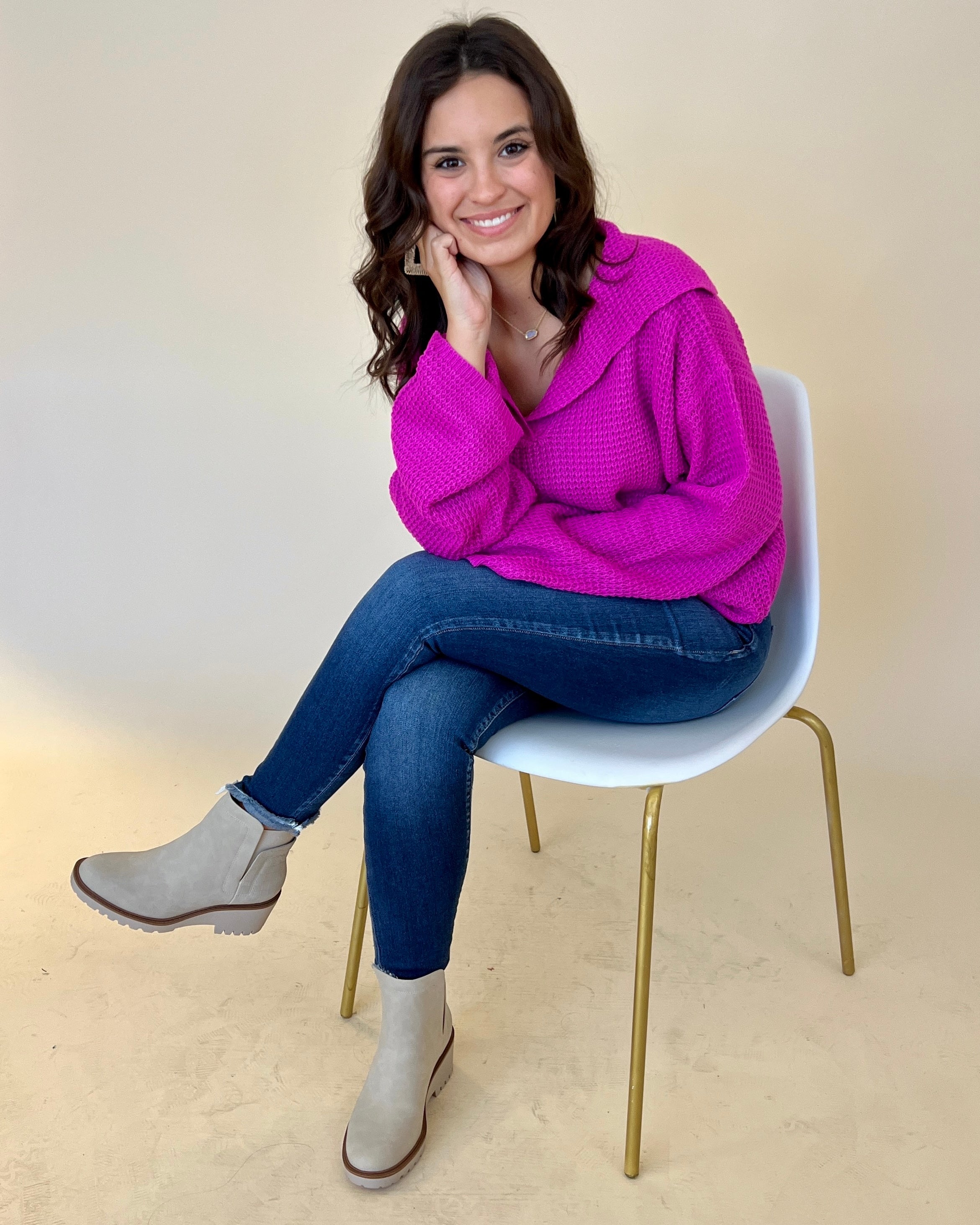 Based On Love Hot Pink Waffle Knit Sweater-Shop-Womens-Boutique-Clothing
