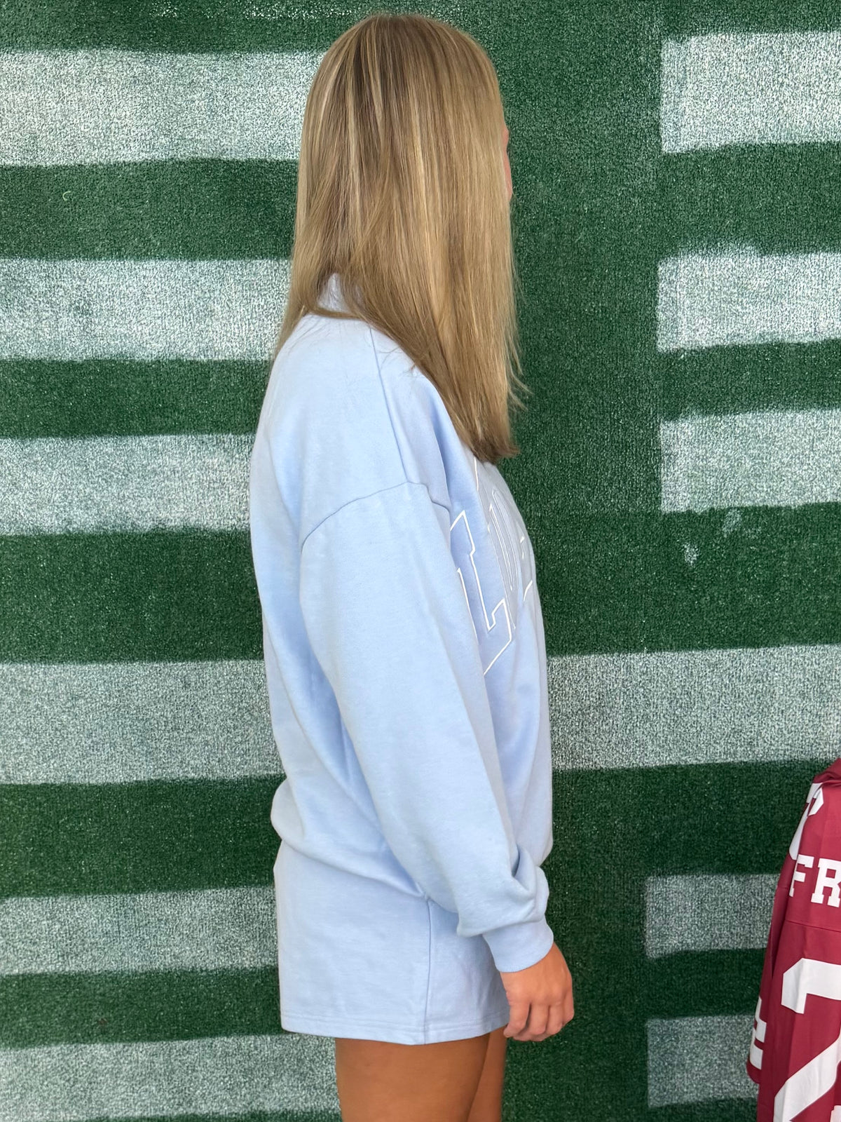 Lulu Mac Light Blue Stitch Mock Neck Terry Cloth Top-Shop-Womens-Boutique-Clothing