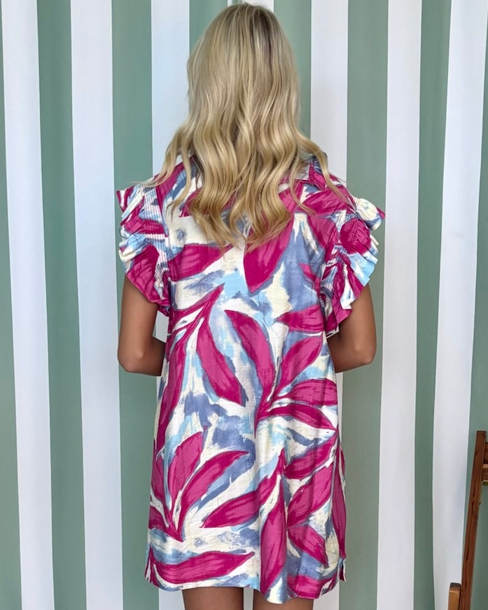 Visionary Fuchsia Print Ruffle Dress-Shop-Womens-Boutique-Clothing