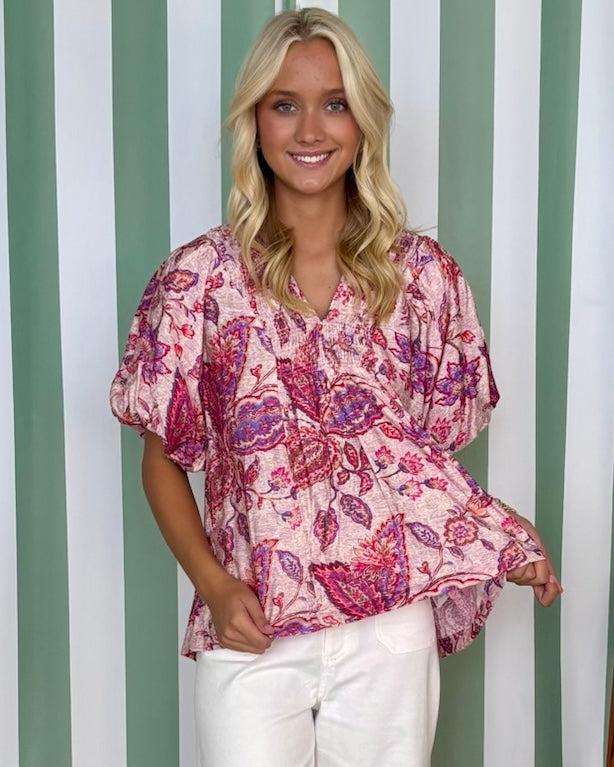 Dreams Unfolding Pink Mix Floral Paisley Top-Shop-Womens-Boutique-Clothing