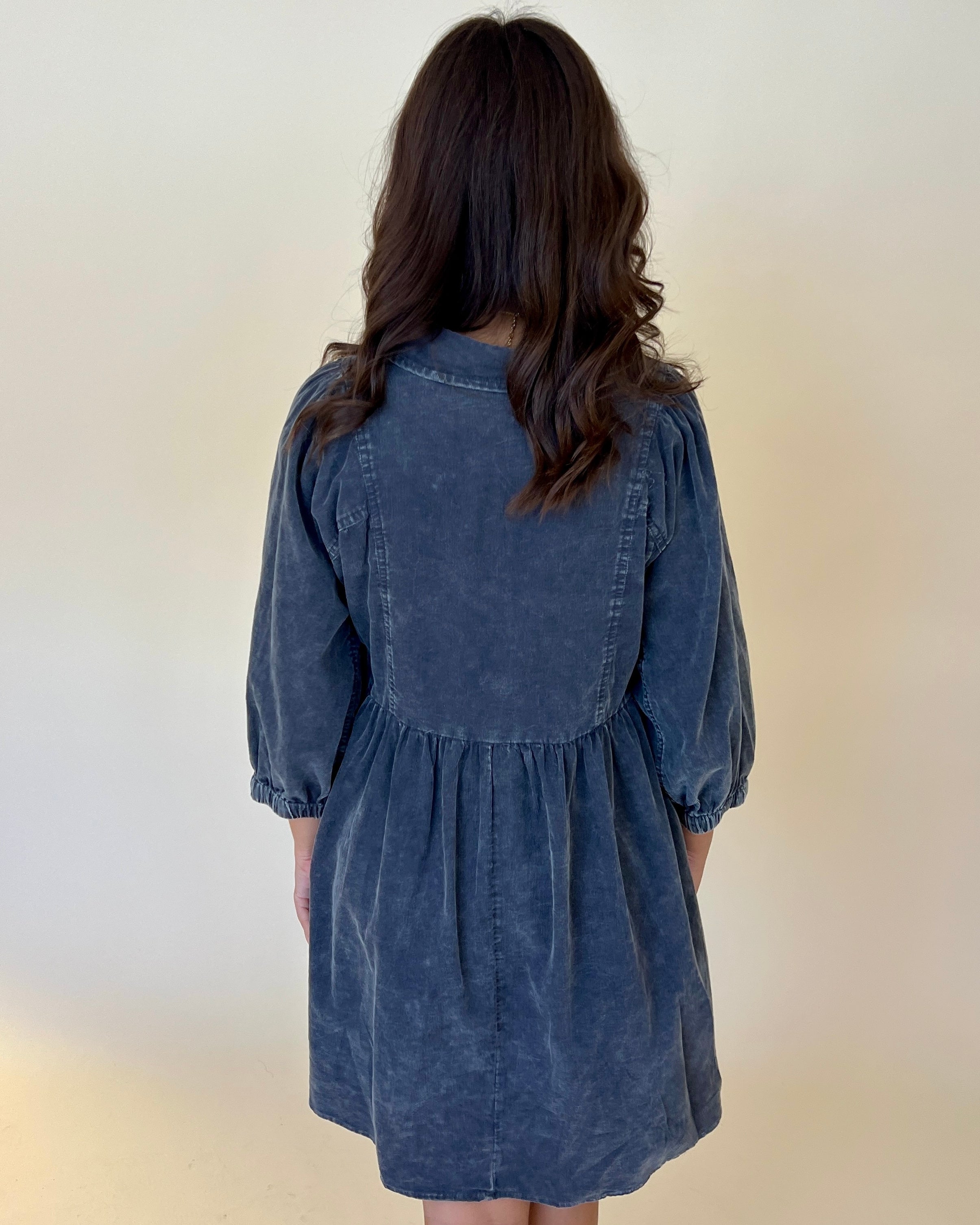 Embrace Life Dark Grey Mineral Wash Button Dress-Shop-Womens-Boutique-Clothing