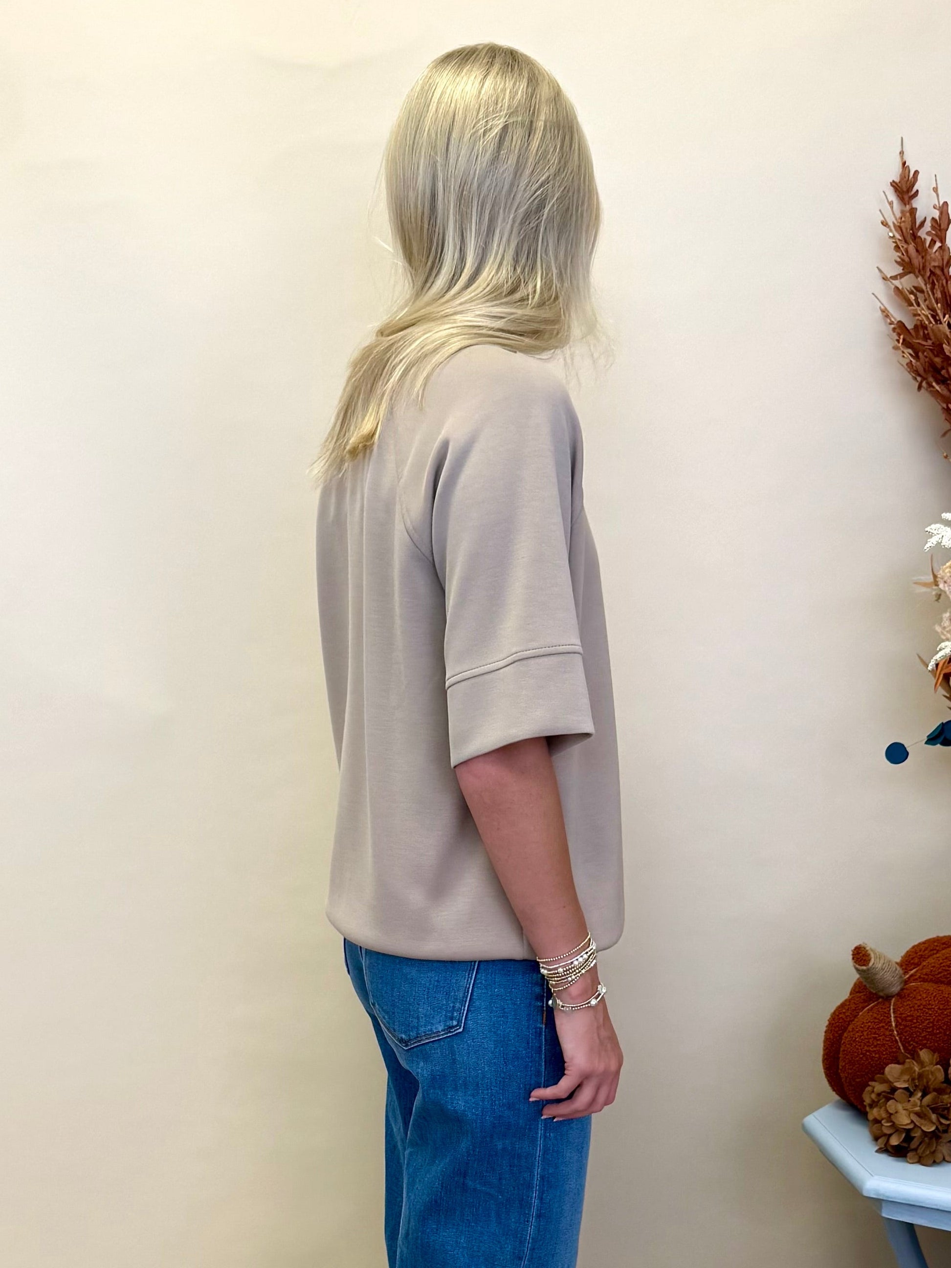 Never Better Taupe Round Neck Top-Shop-Womens-Boutique-Clothing