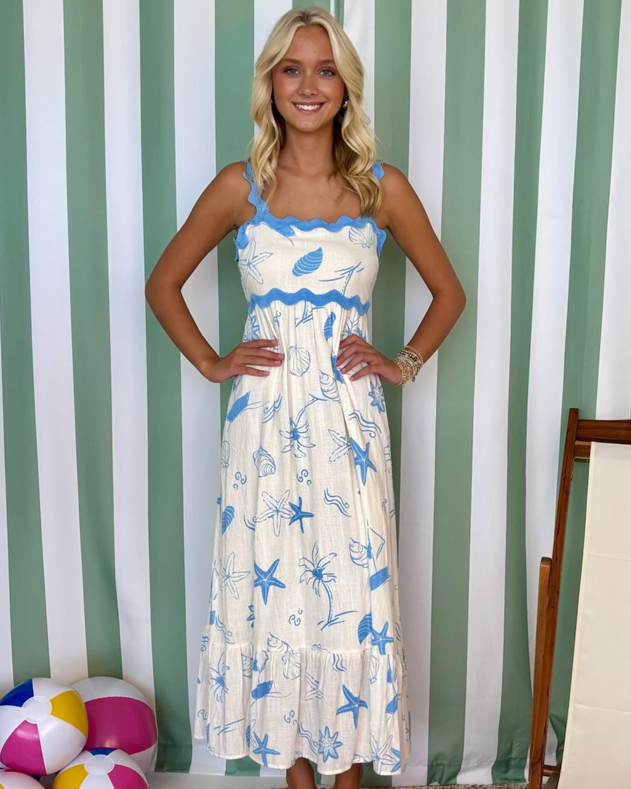 Subtle Shine Blue Sea Print Maxi Dress-Shop-Womens-Boutique-Clothing