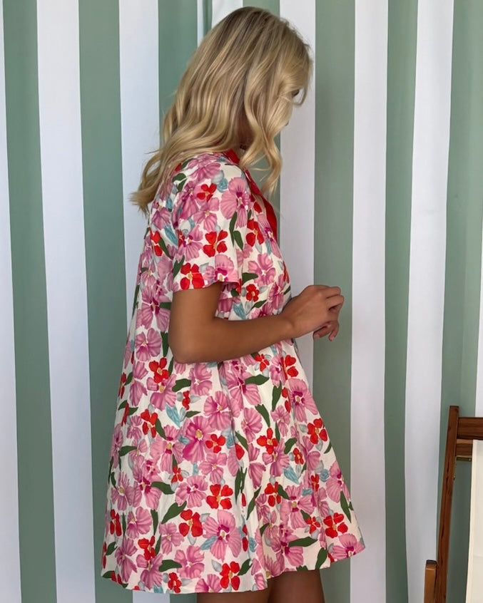 Sunbeam Stroll Red Floral Ruffle Dress-Shop-Womens-Boutique-Clothing