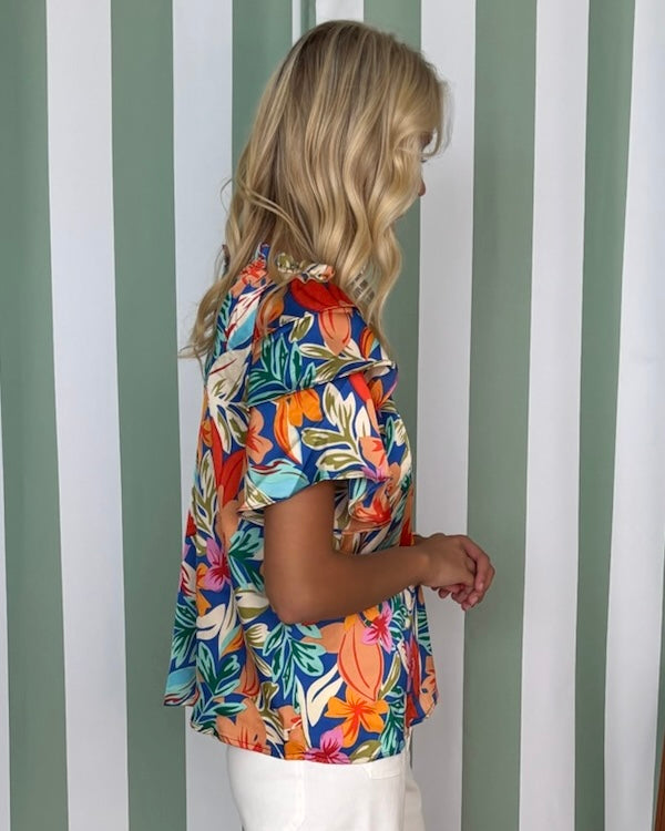 Late Breeze Orange Royal Floral Top-Shop-Womens-Boutique-Clothing
