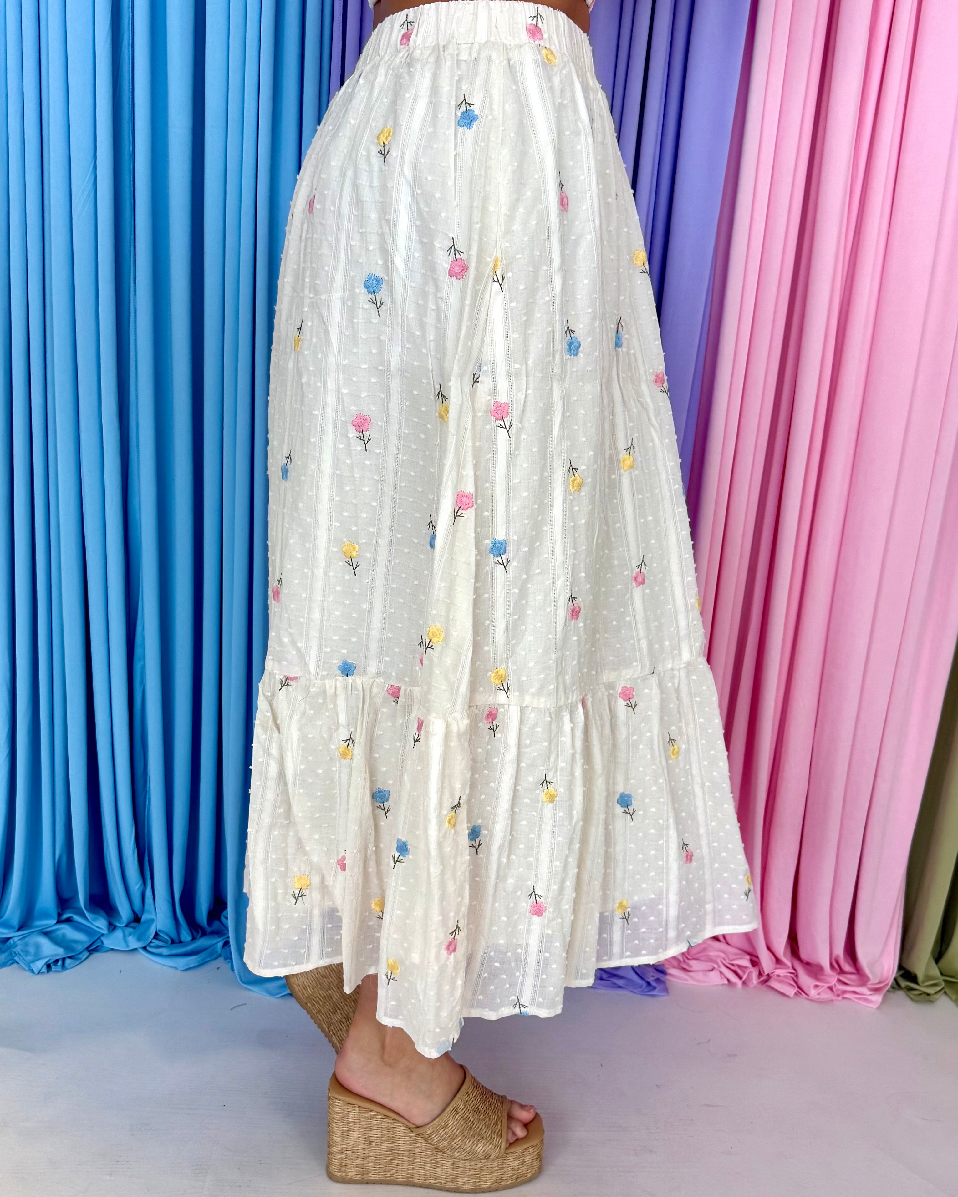 No Boundaries Cream Multi Embroidered Maxi Skirt-Shop-Womens-Boutique-Clothing