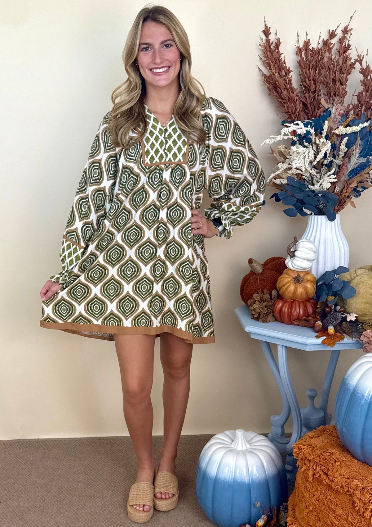 Good Moods Sage Mix Geometric Tunic Dress-Shop-Womens-Boutique-Clothing