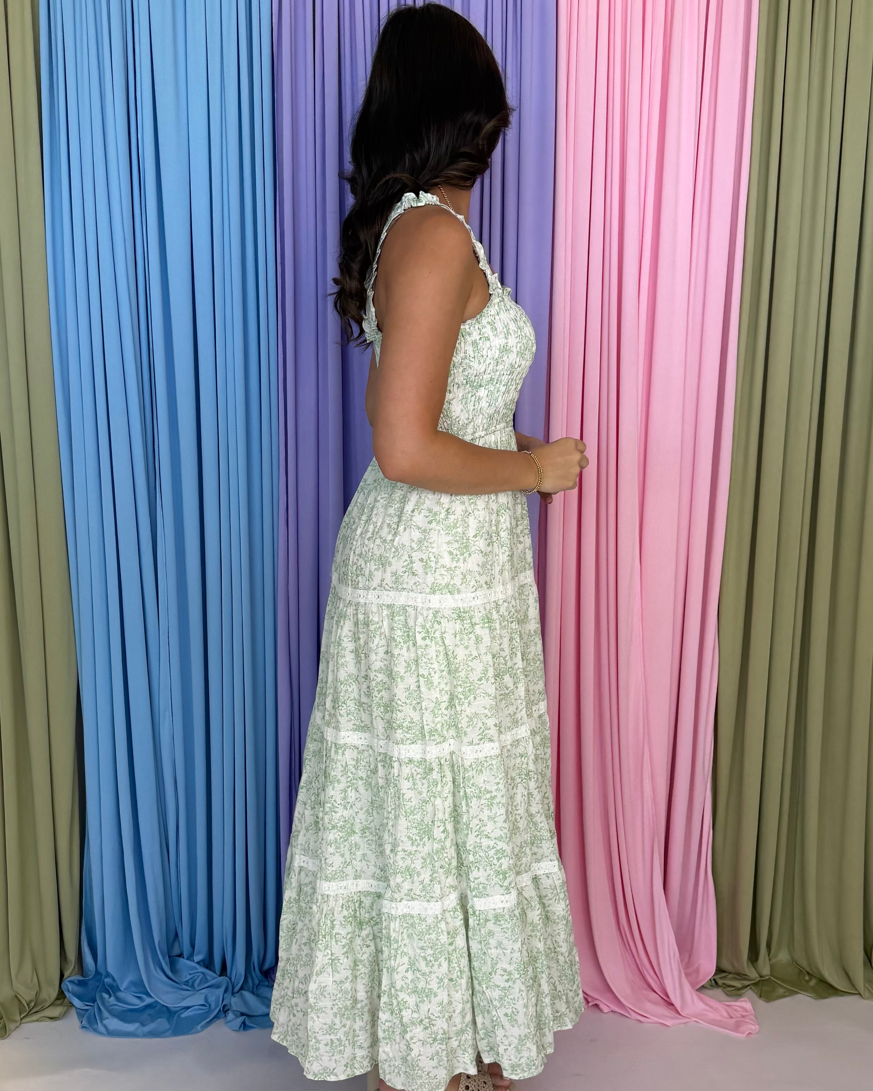 Urban Darling Green Floral Tiered Midi Dress-Shop-Womens-Boutique-Clothing