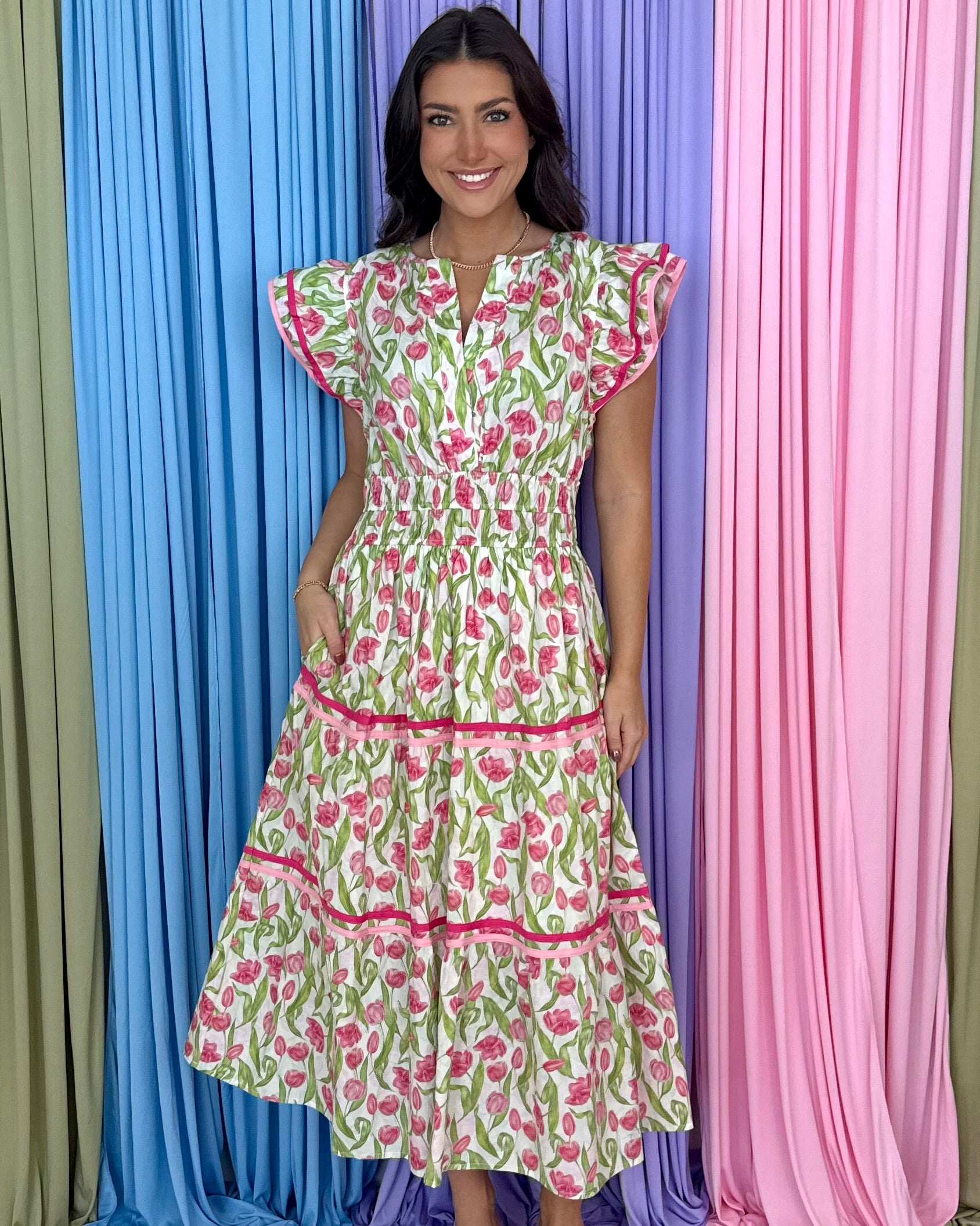 Pretty Energy Pink Floral Midi Dress-Shop-Womens-Boutique-Clothing