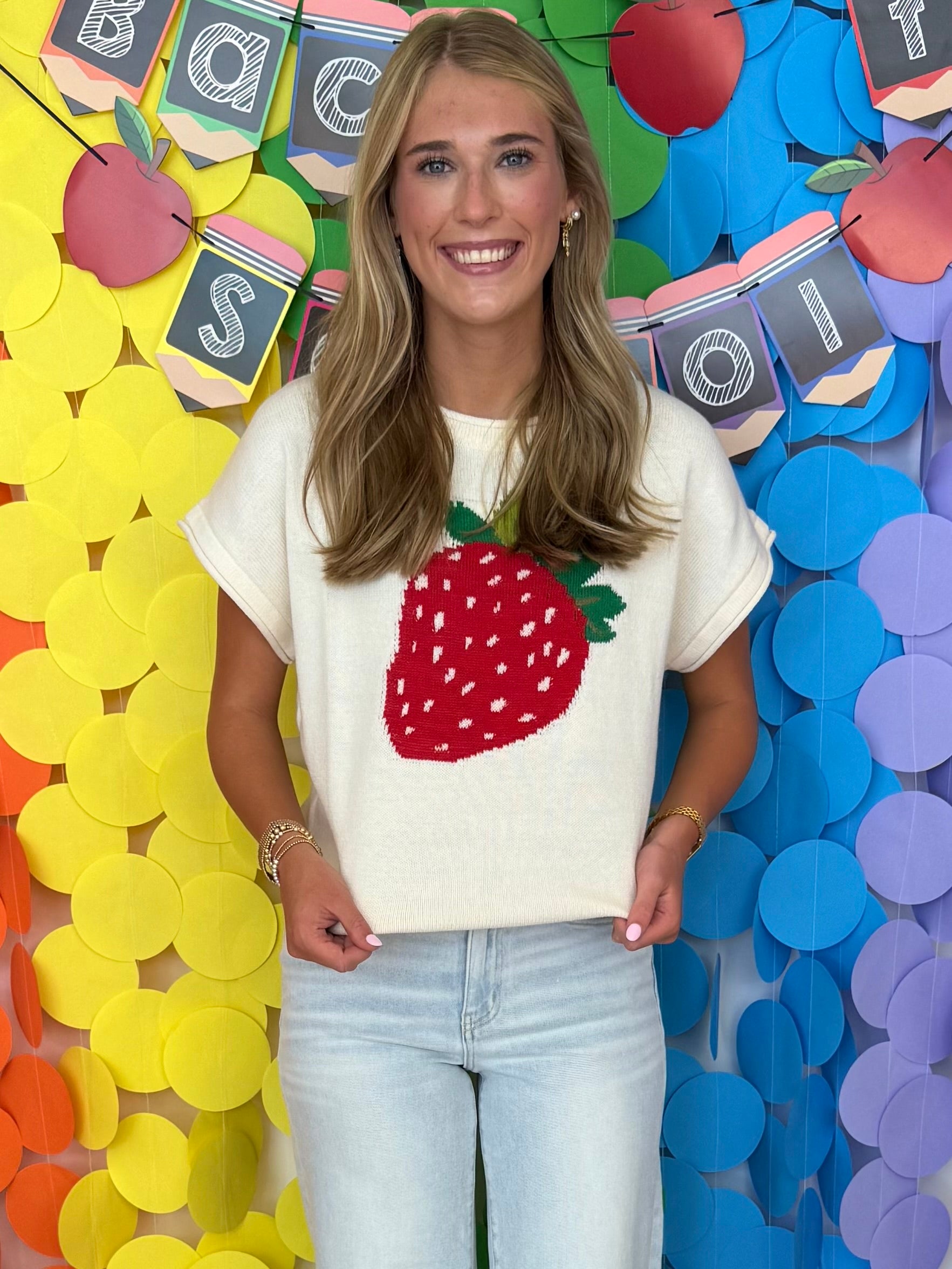 The It Girl Cream Strawberry SS Sweater-Shop-Womens-Boutique-Clothing