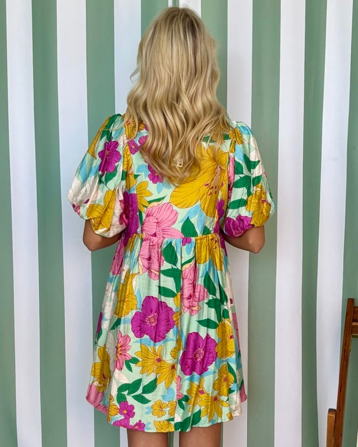 Radiant Garden Mint Floral Print Babydoll Dress-Shop-Womens-Boutique-Clothing