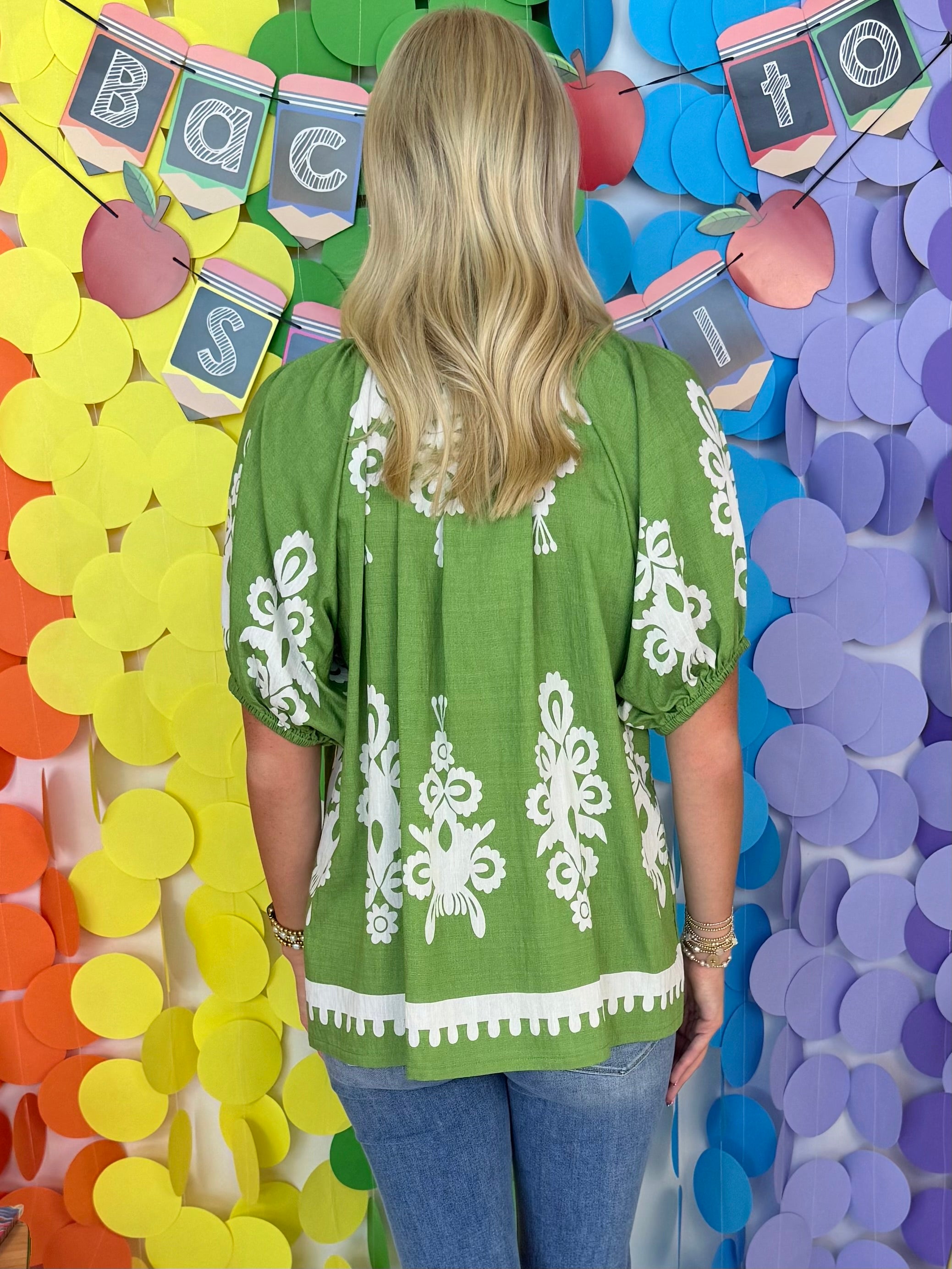 Early Evening Green Two Tone Print Top-Shop-Womens-Boutique-Clothing