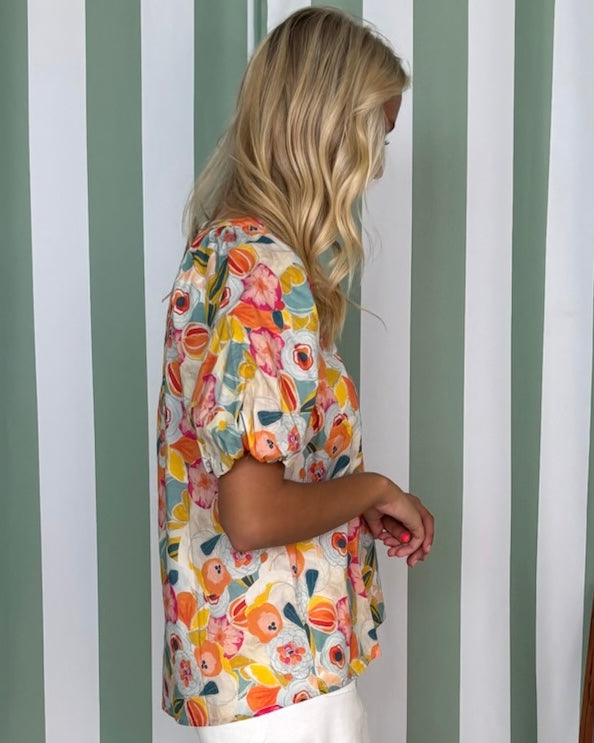 Treasured Times Yellow/Teal Floral Top-Shop-Womens-Boutique-Clothing
