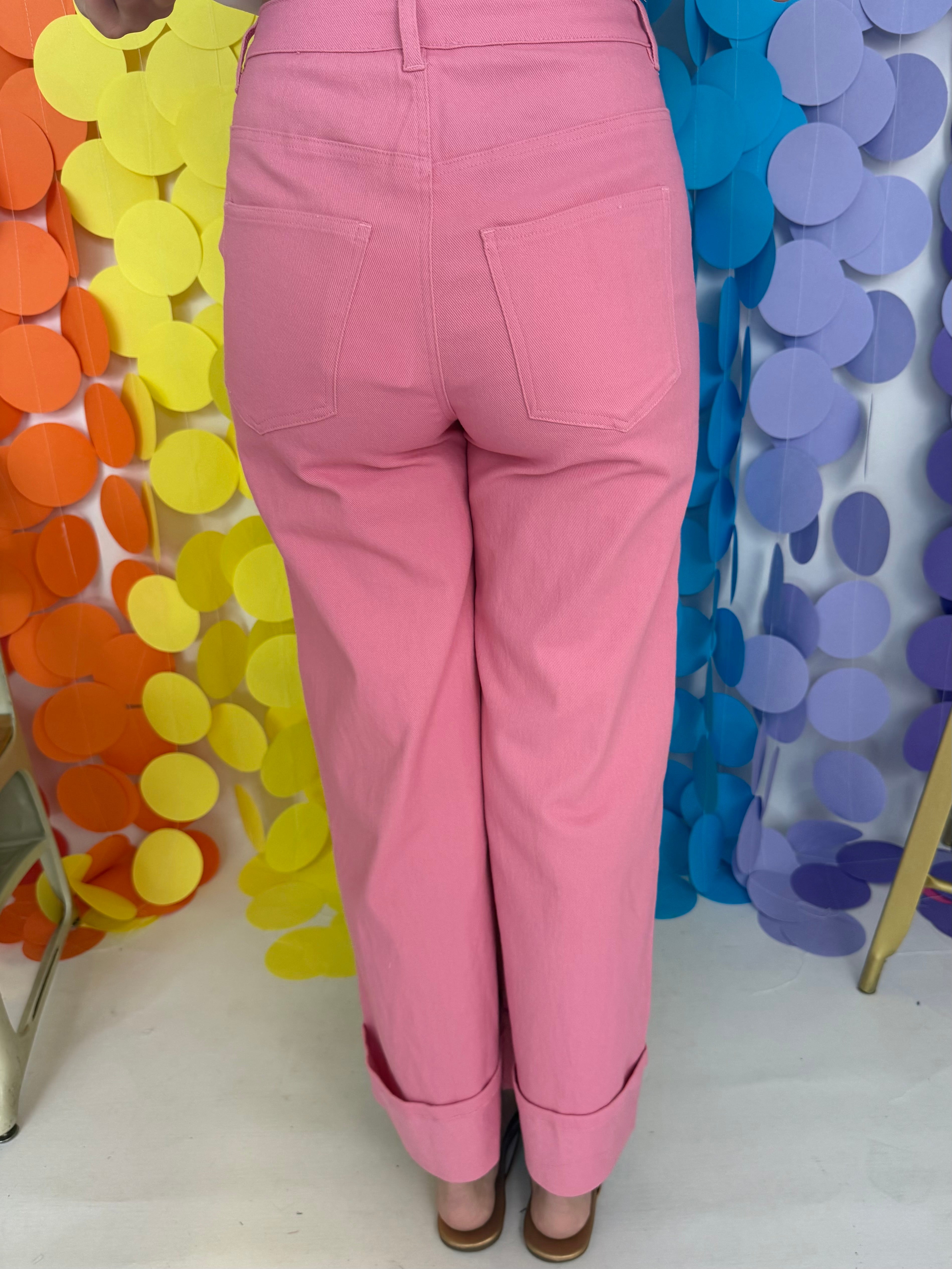 Pretty Little Pink Mid Rise Ankle Length Cuff Pants-Shop-Womens-Boutique-Clothing