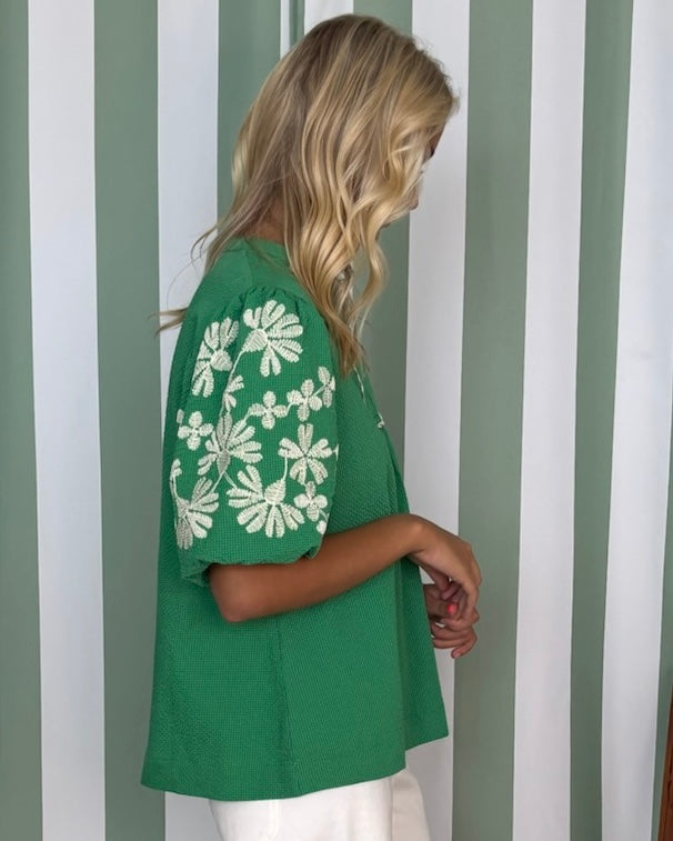 New Beginnings Green Embroidered Top-Shop-Womens-Boutique-Clothing
