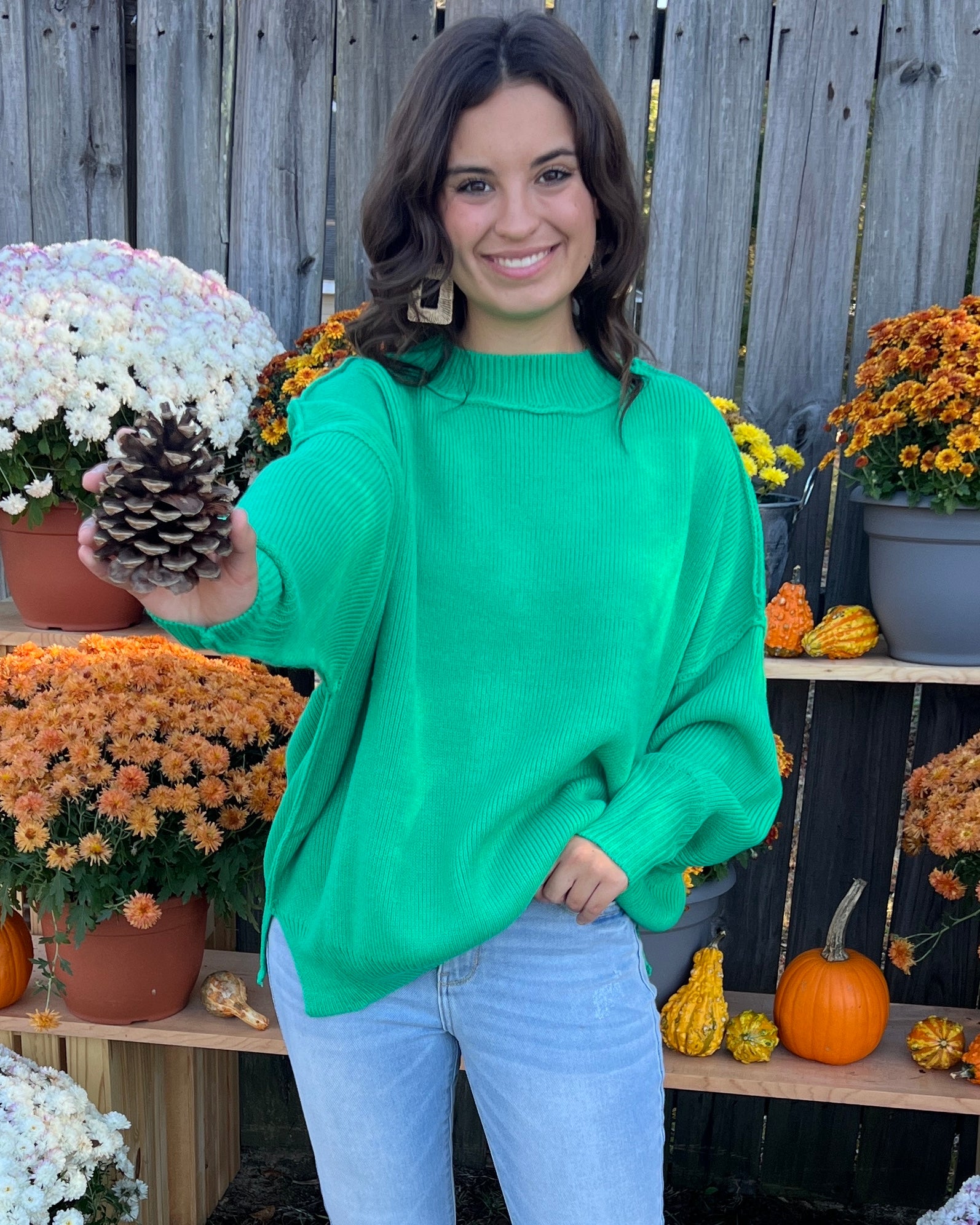 Pure Heart Green Ribbed Knit Sweater-Shop-Womens-Boutique-Clothing