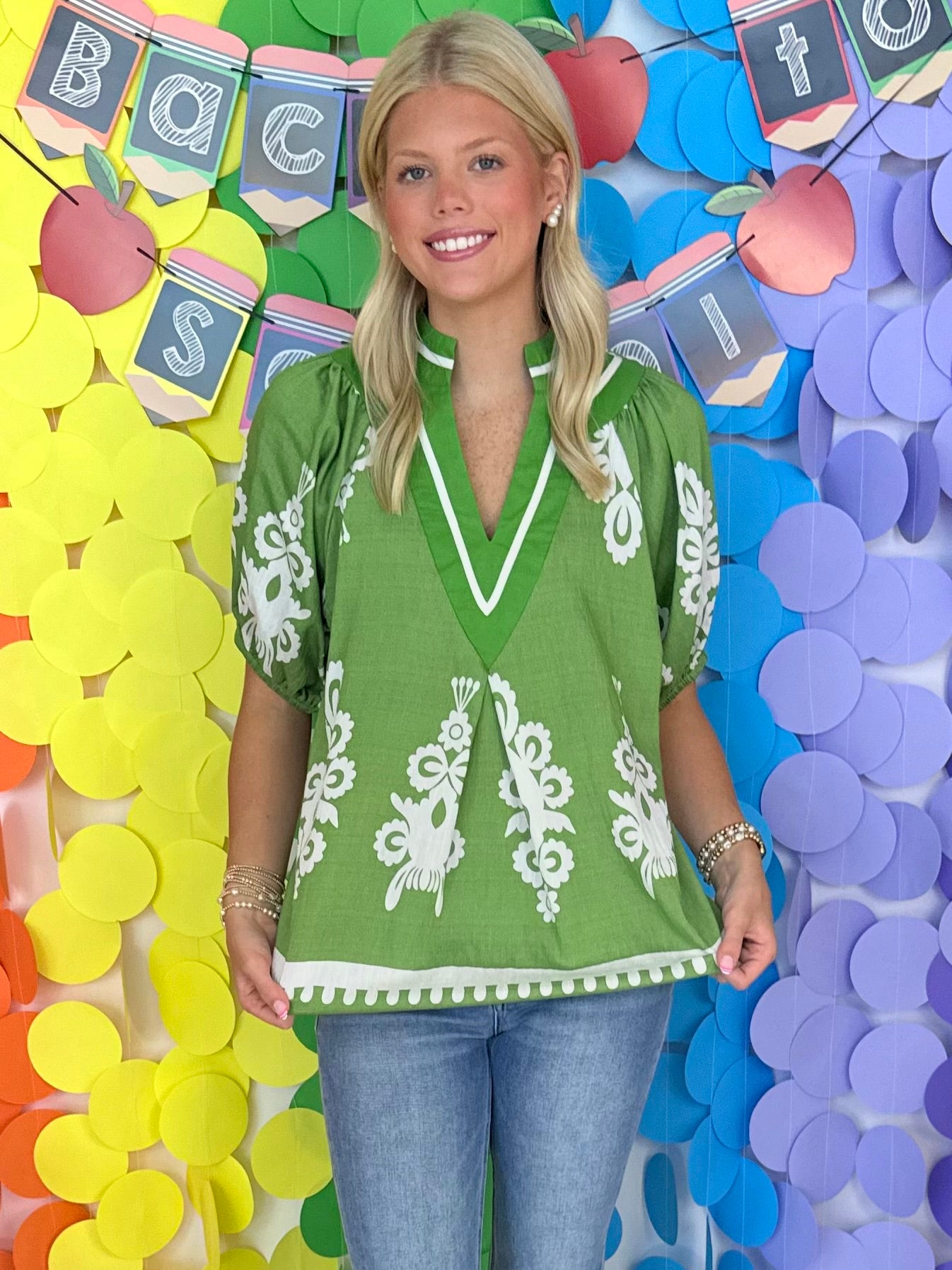 Early Evening Green Two Tone Print Top-Shop-Womens-Boutique-Clothing