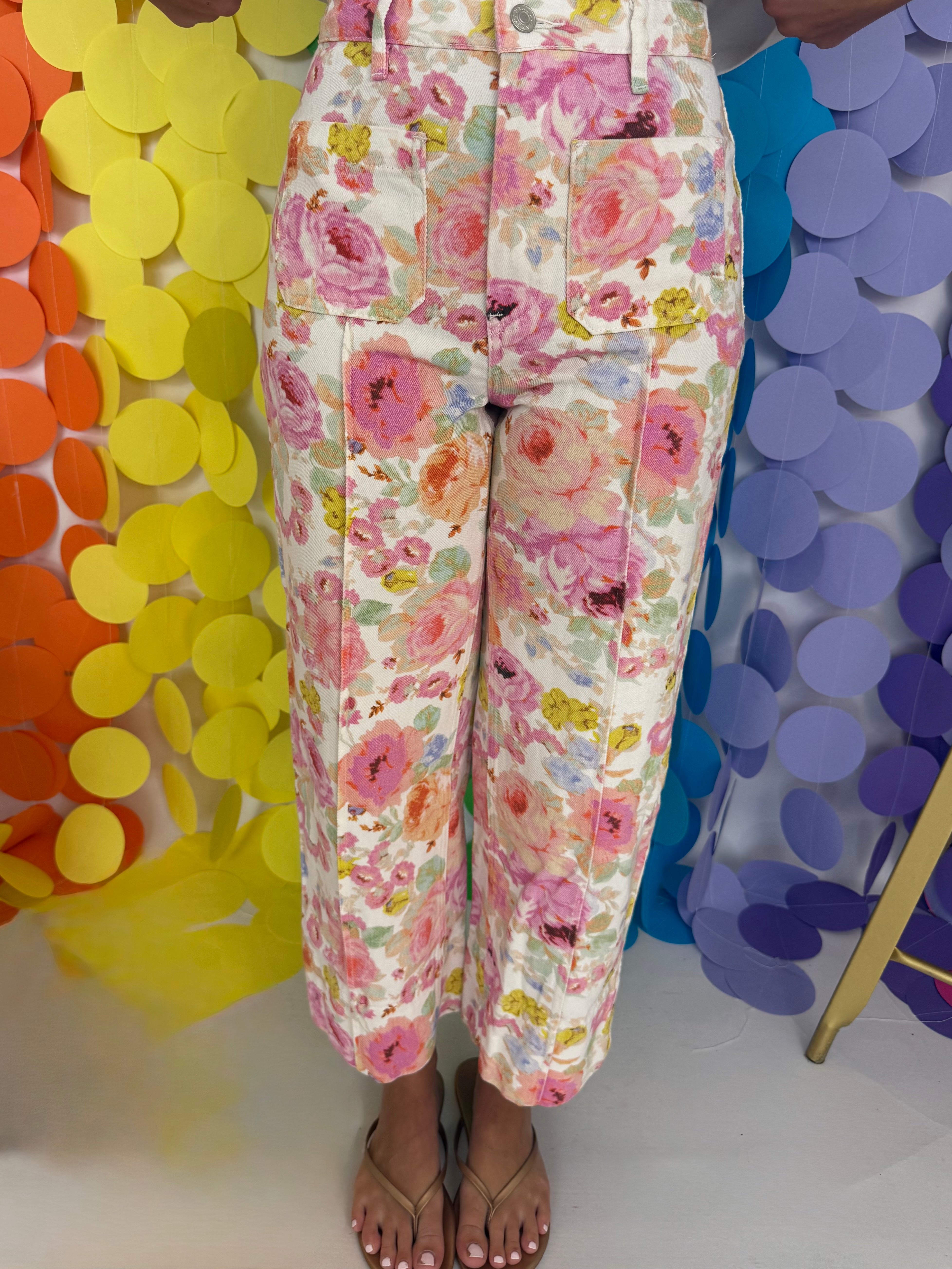 Brunch Time Multi Floral Wide Leg Pants-Shop-Womens-Boutique-Clothing