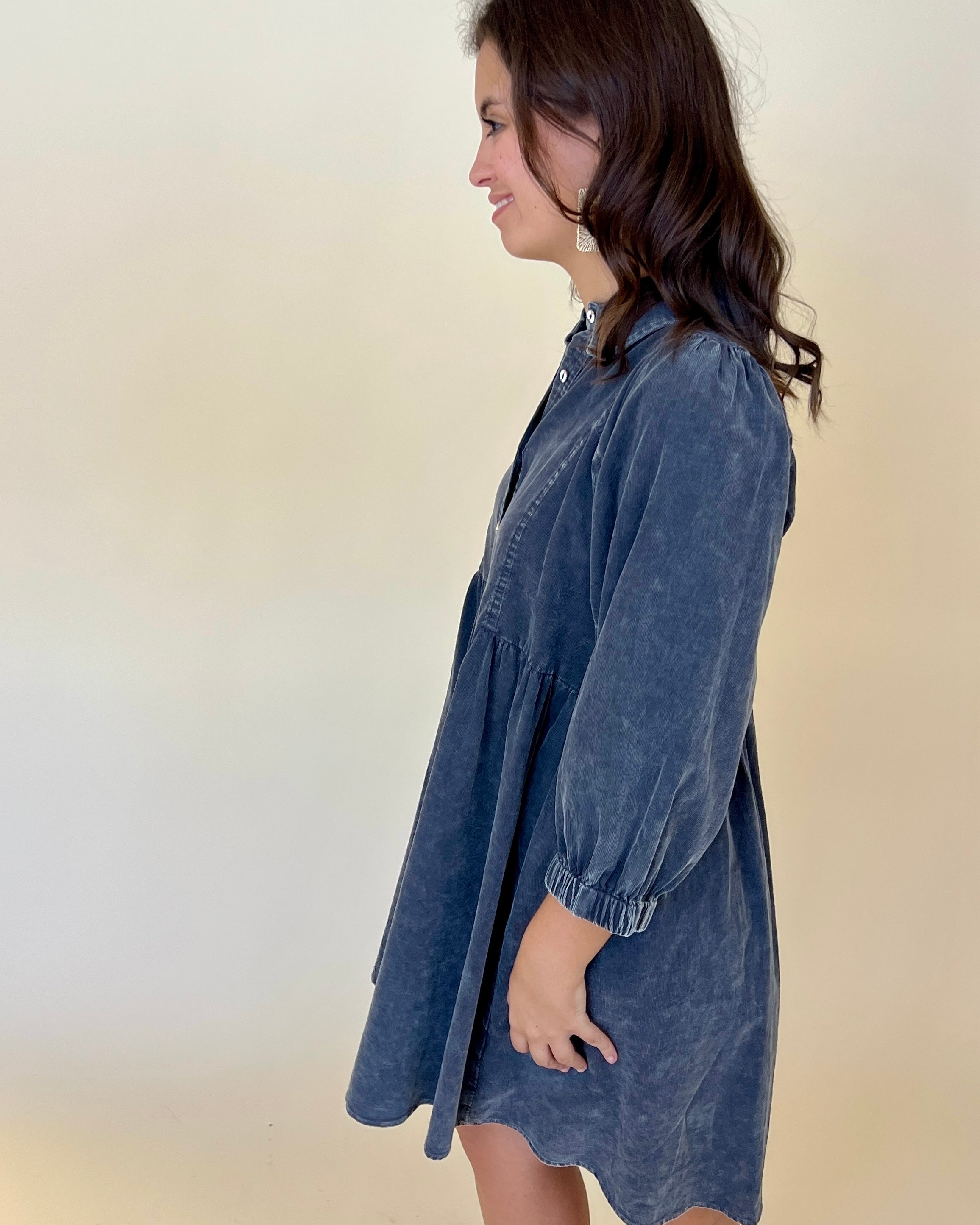 Embrace Life Dark Grey Mineral Wash Button Dress-Shop-Womens-Boutique-Clothing