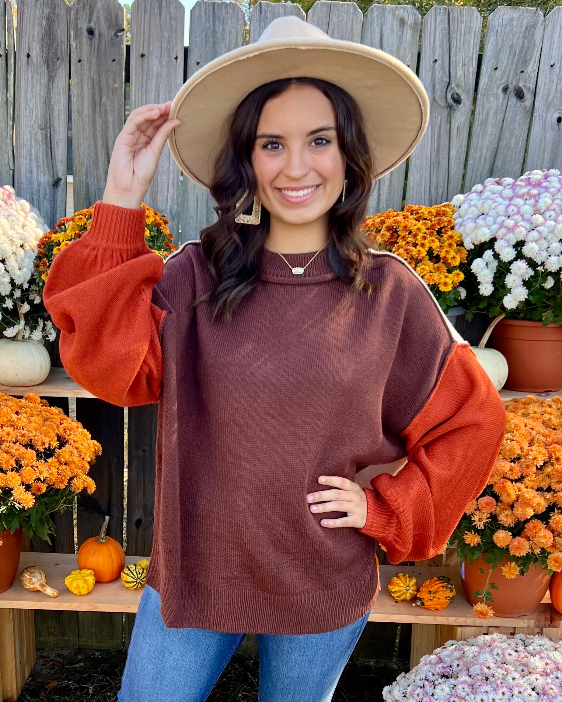 Go With It Brown Color Block Sweater-Shop-Womens-Boutique-Clothing