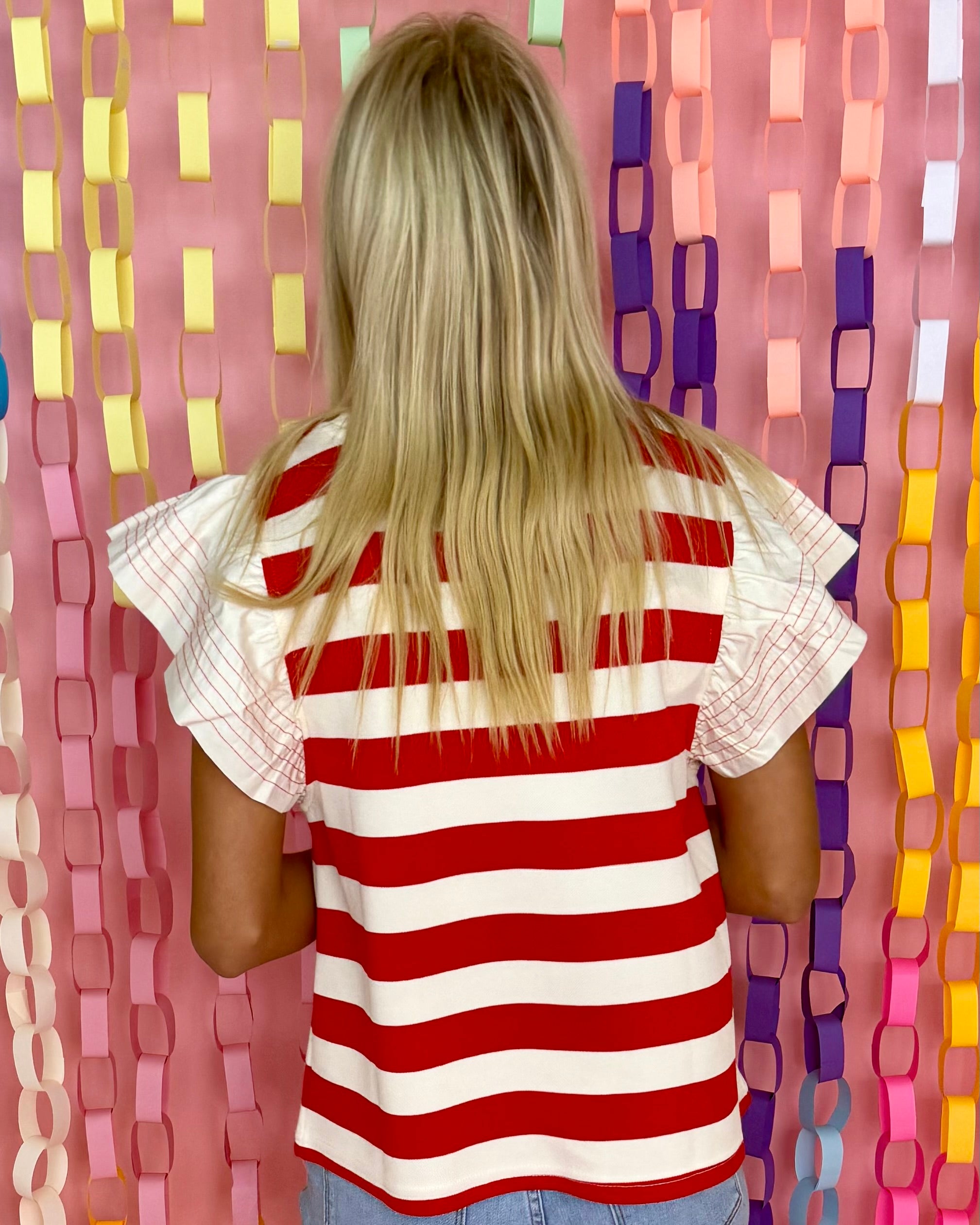 Planning Ahead Red Striped Ruffle Top-Shop-Womens-Boutique-Clothing