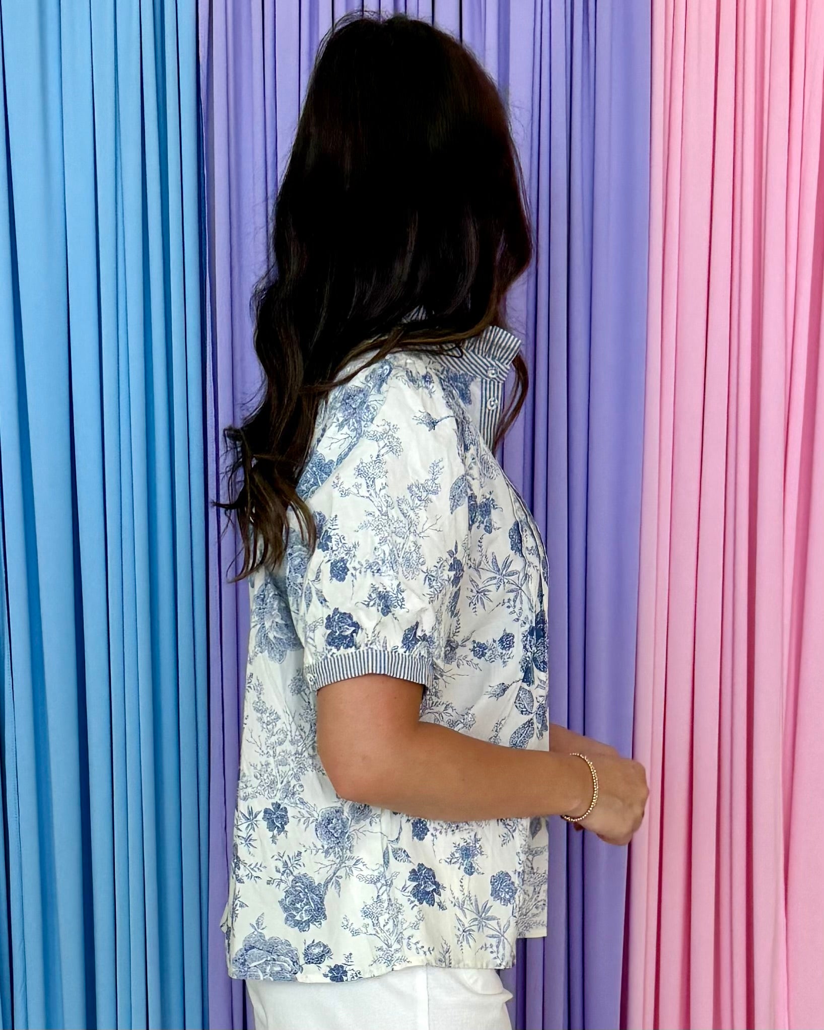 Days Like Today Blue Floral Pintuck Top-Shop-Womens-Boutique-Clothing