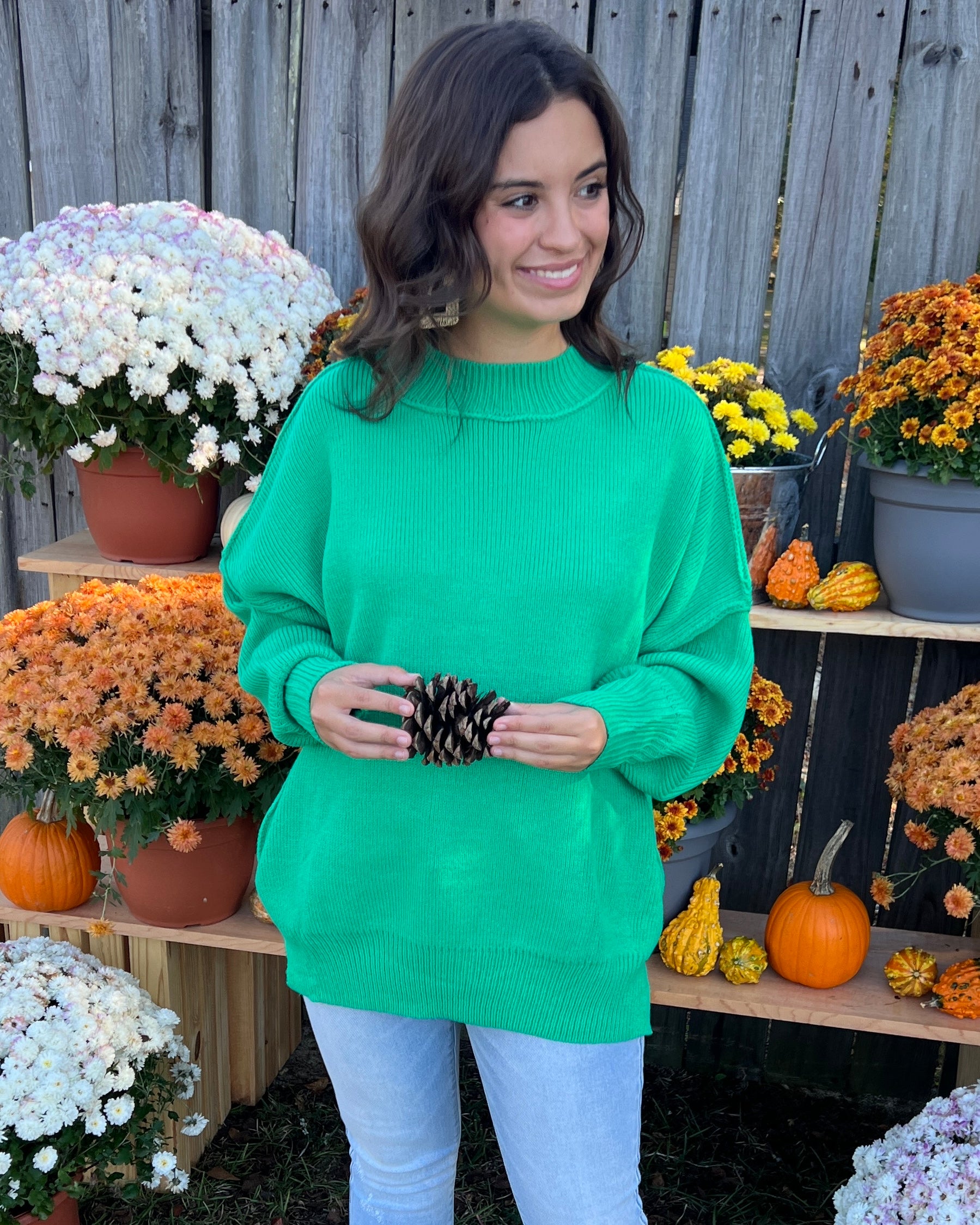 Pure Heart Green Ribbed Knit Sweater-Shop-Womens-Boutique-Clothing