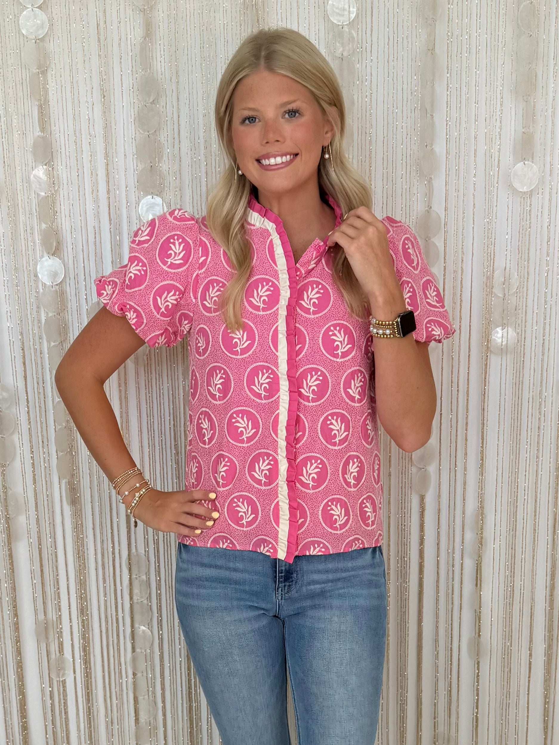 Simple Favorite Pink Floral Puff Sleeve Top-Shop-Womens-Boutique-Clothing