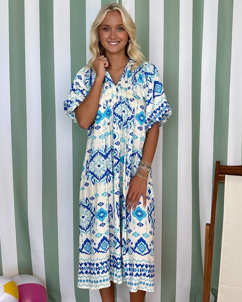 Last Call Blue Mix Abstract Midi Dress-Shop-Womens-Boutique-Clothing