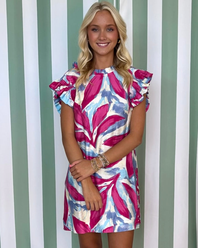 Visionary Fuchsia Print Ruffle Dress-Shop-Womens-Boutique-Clothing