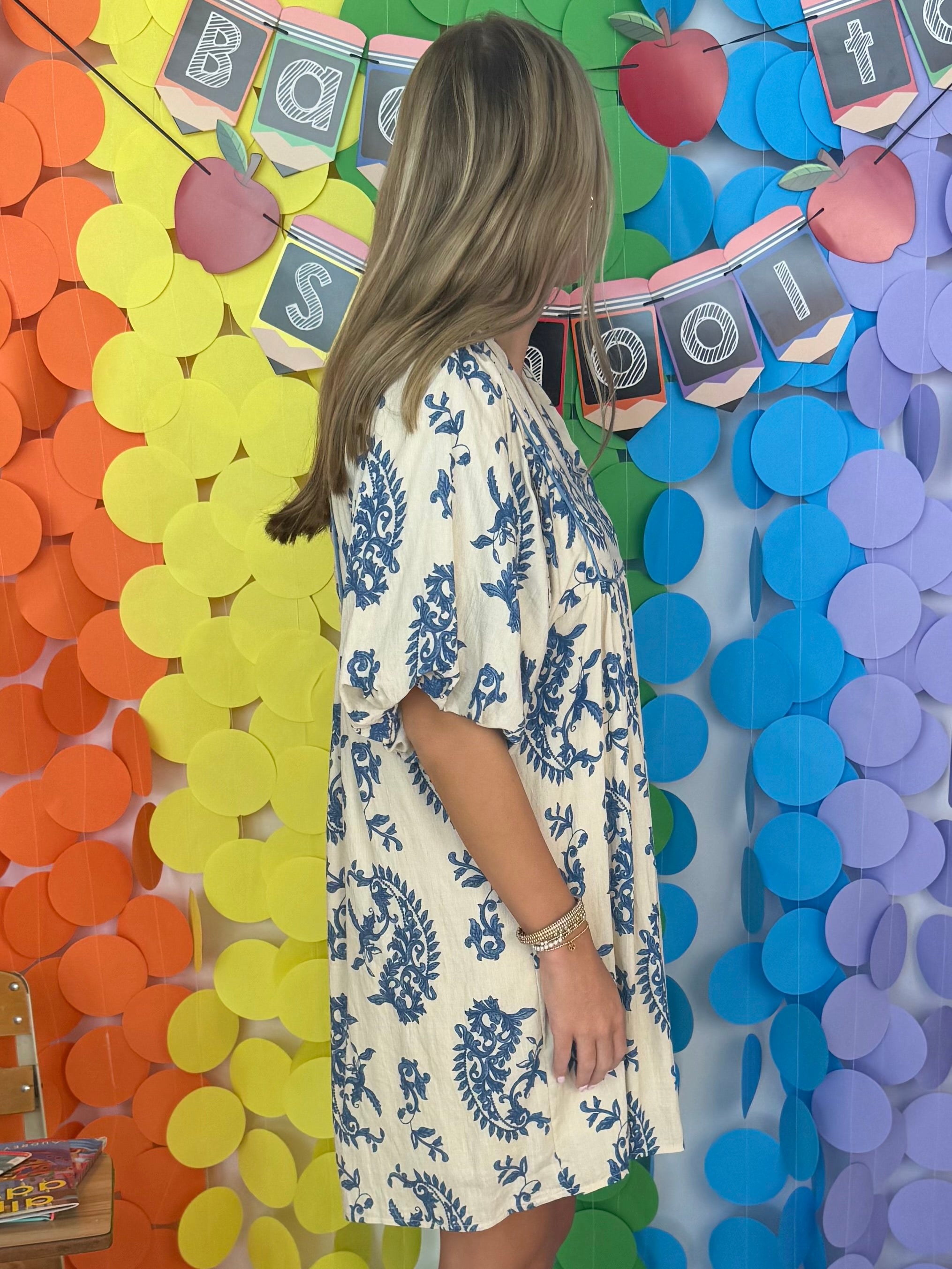 Magnolia Lane Blue Printed Babydoll Dress-Shop-Womens-Boutique-Clothing