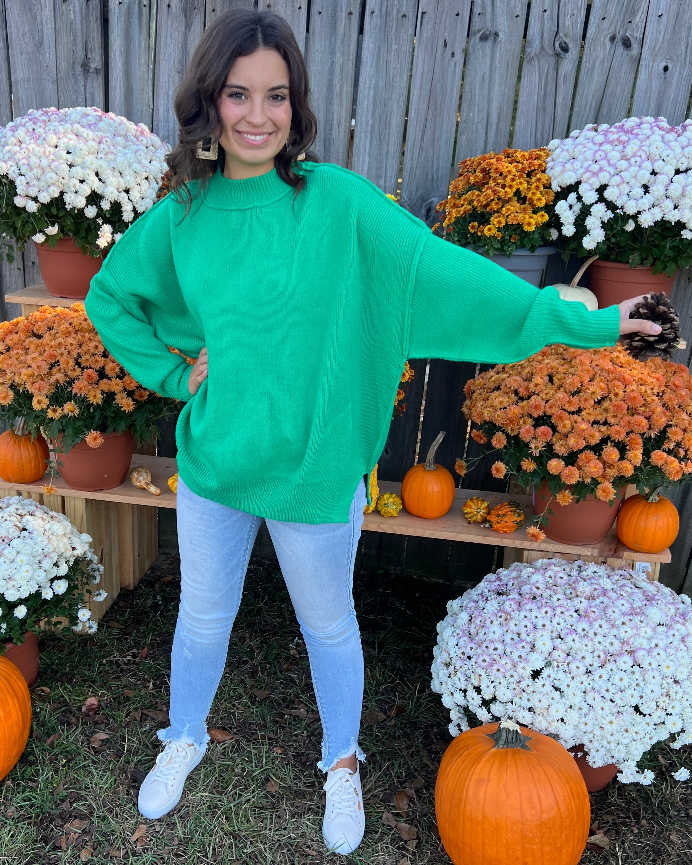 Pure Heart Green Ribbed Knit Sweater-Shop-Womens-Boutique-Clothing