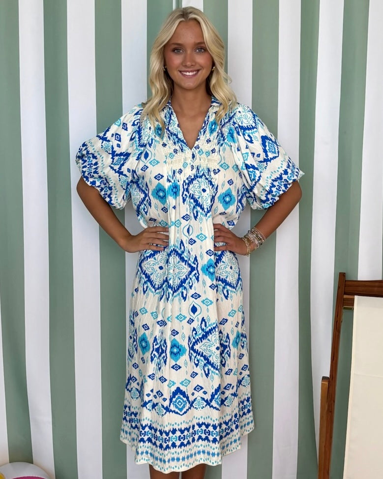 Last Call Blue Mix Abstract Midi Dress-Shop-Womens-Boutique-Clothing