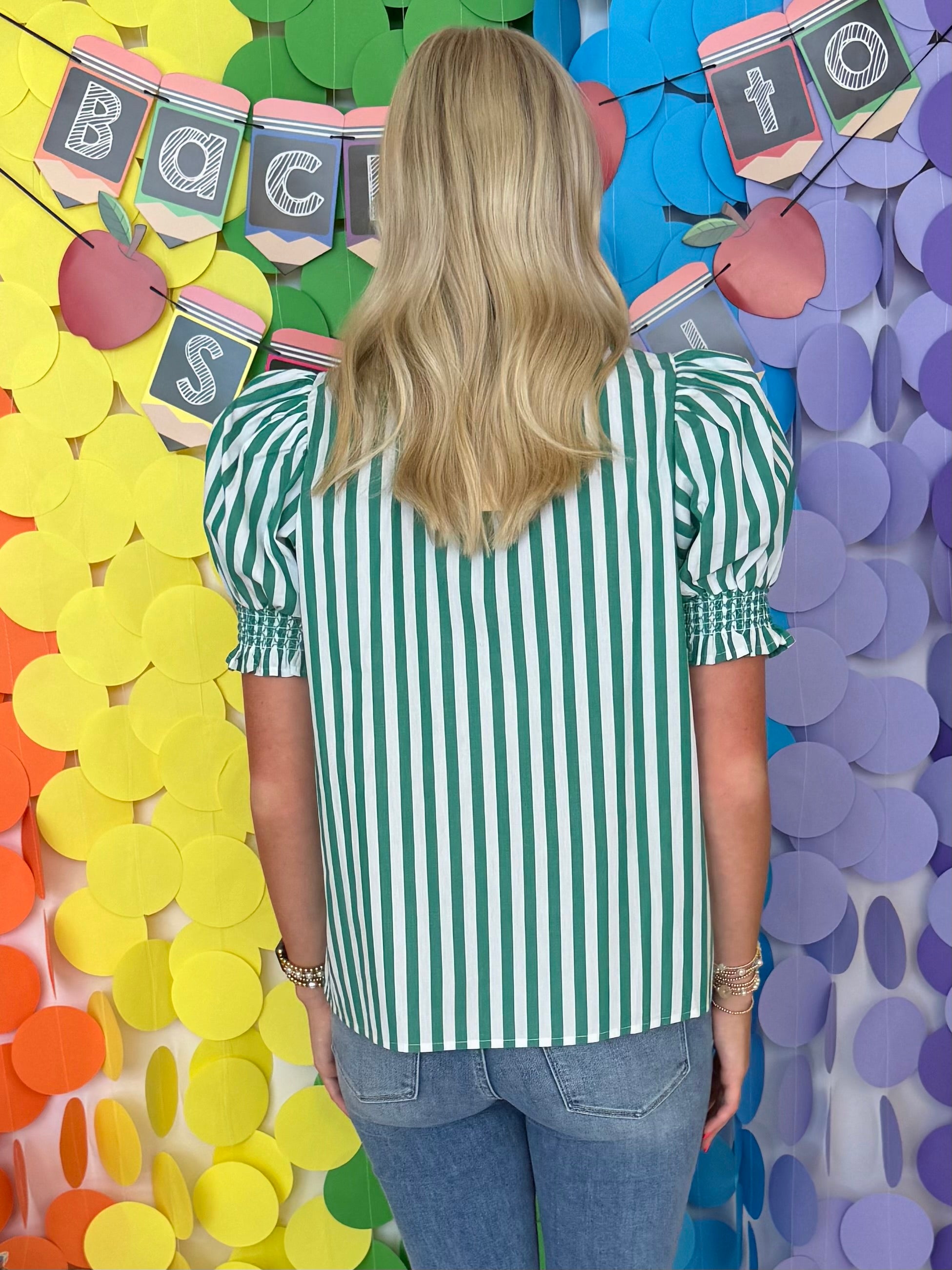 Effortless Energy Green Striped Smocked Top-Shop-Womens-Boutique-Clothing