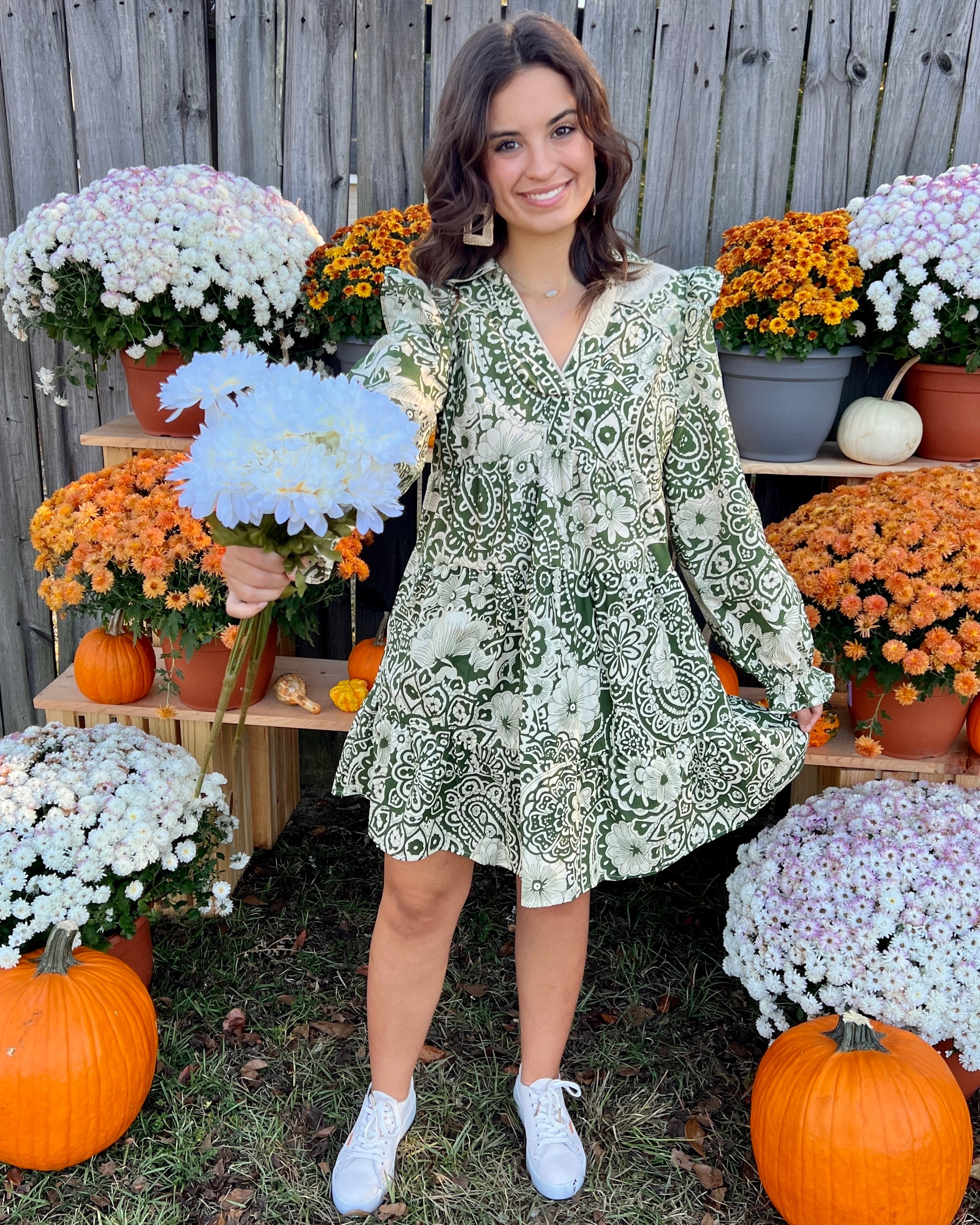 Crisp Breeze Olive Mix Floral Poplin Dress-Shop-Womens-Boutique-Clothing