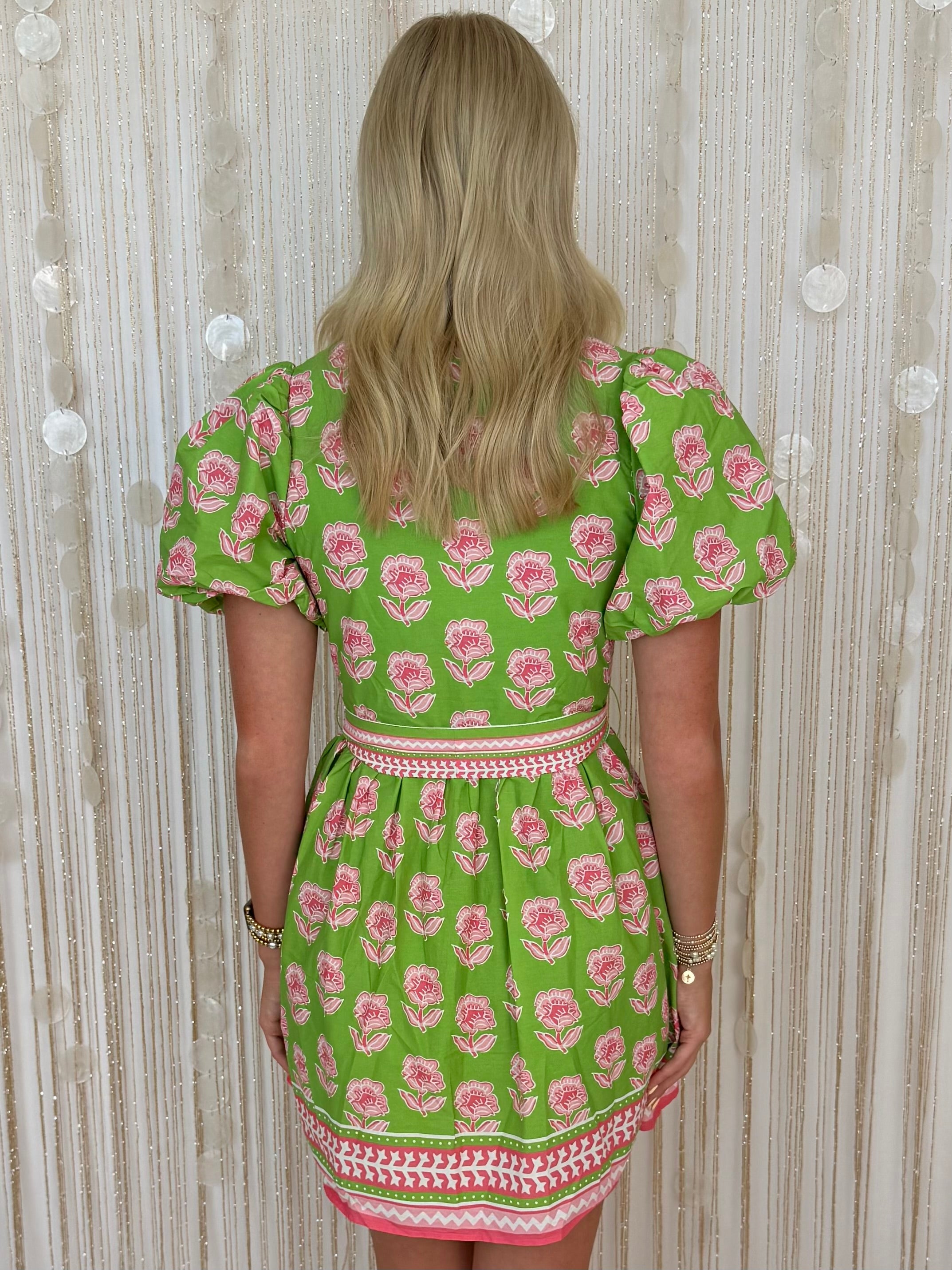 Great Escape Green Floral Print Tie Waist Dress-Shop-Womens-Boutique-Clothing